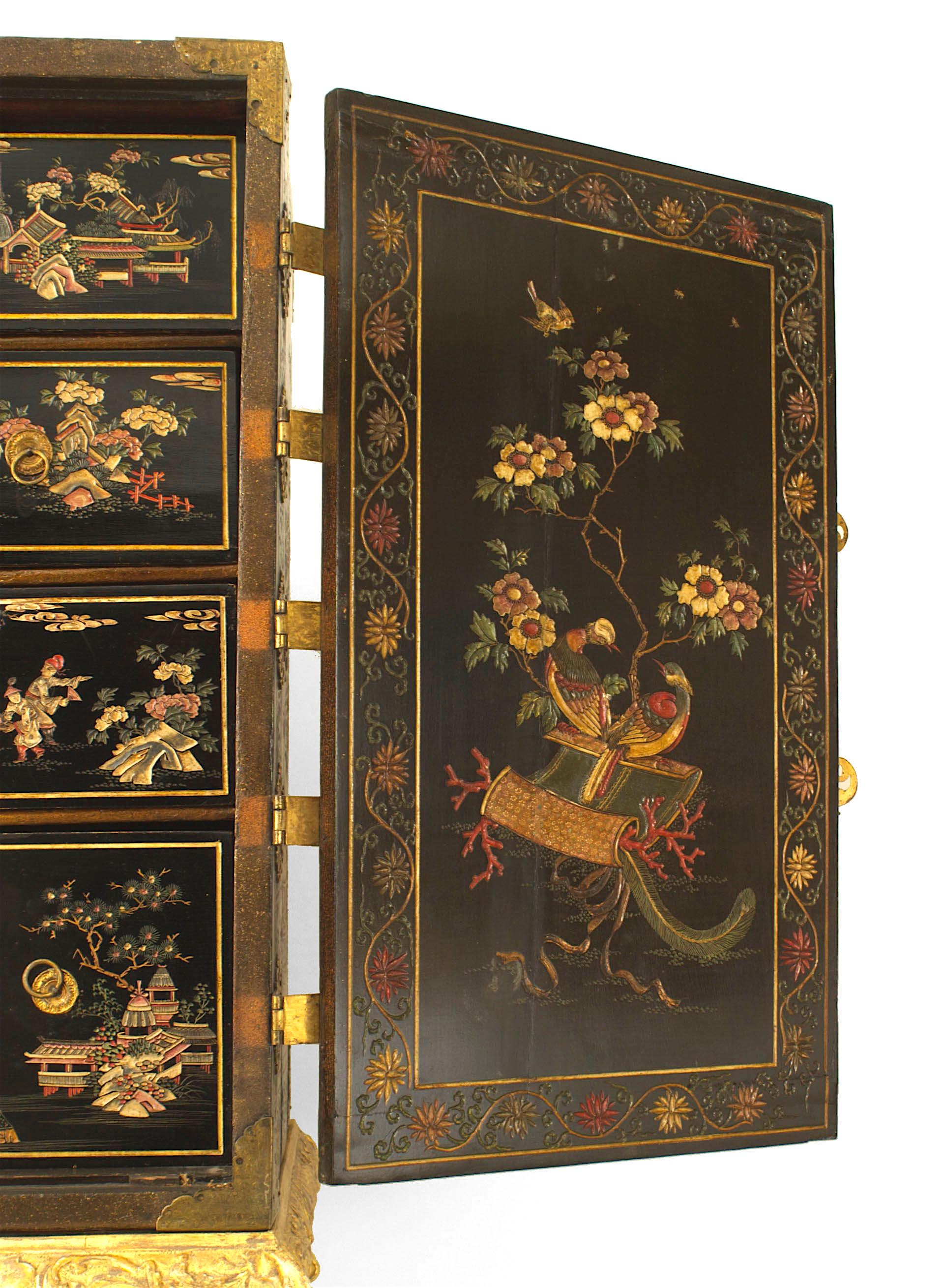 Giltwood 17th C. Chinese Coromandel Cabinet on a Charles II Gilt-wood Stand