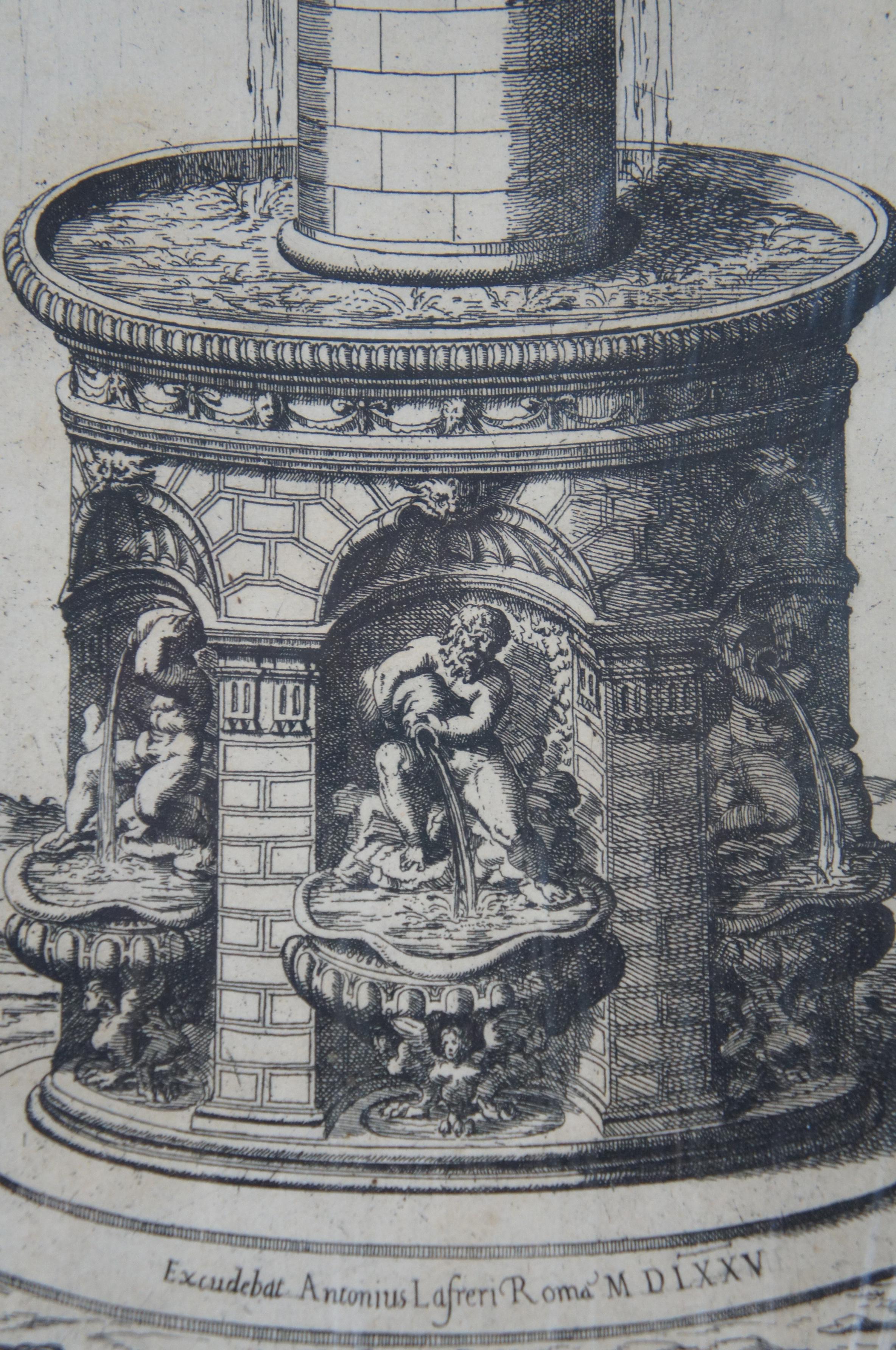 17th C. Column of Dilius & Obelisque Fountain Engraving Antonio Lafreri Speculum For Sale 4