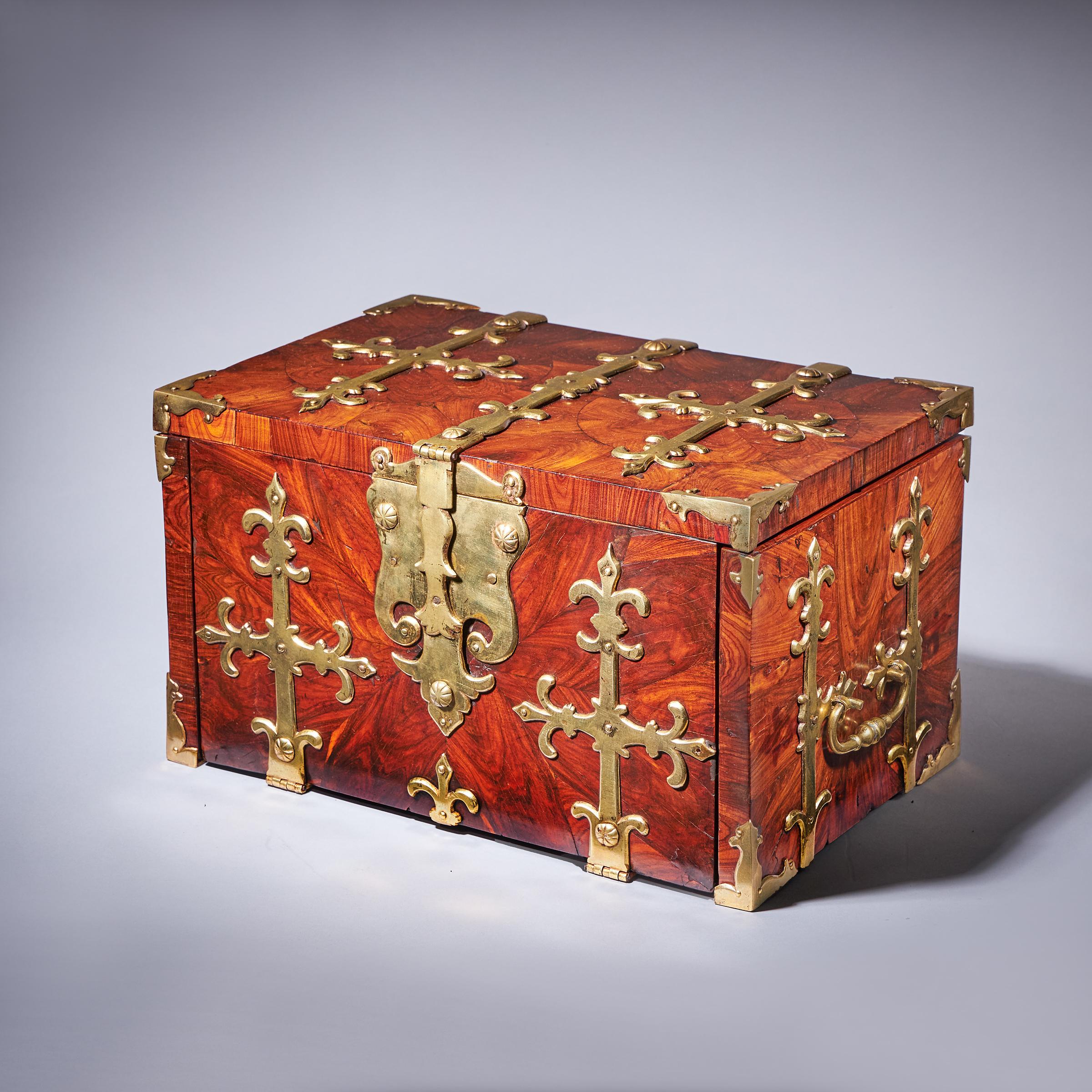 European 17th C. Diminutive William and Mary Kingwood Strongbox or Coffre Fort, C. 1690.