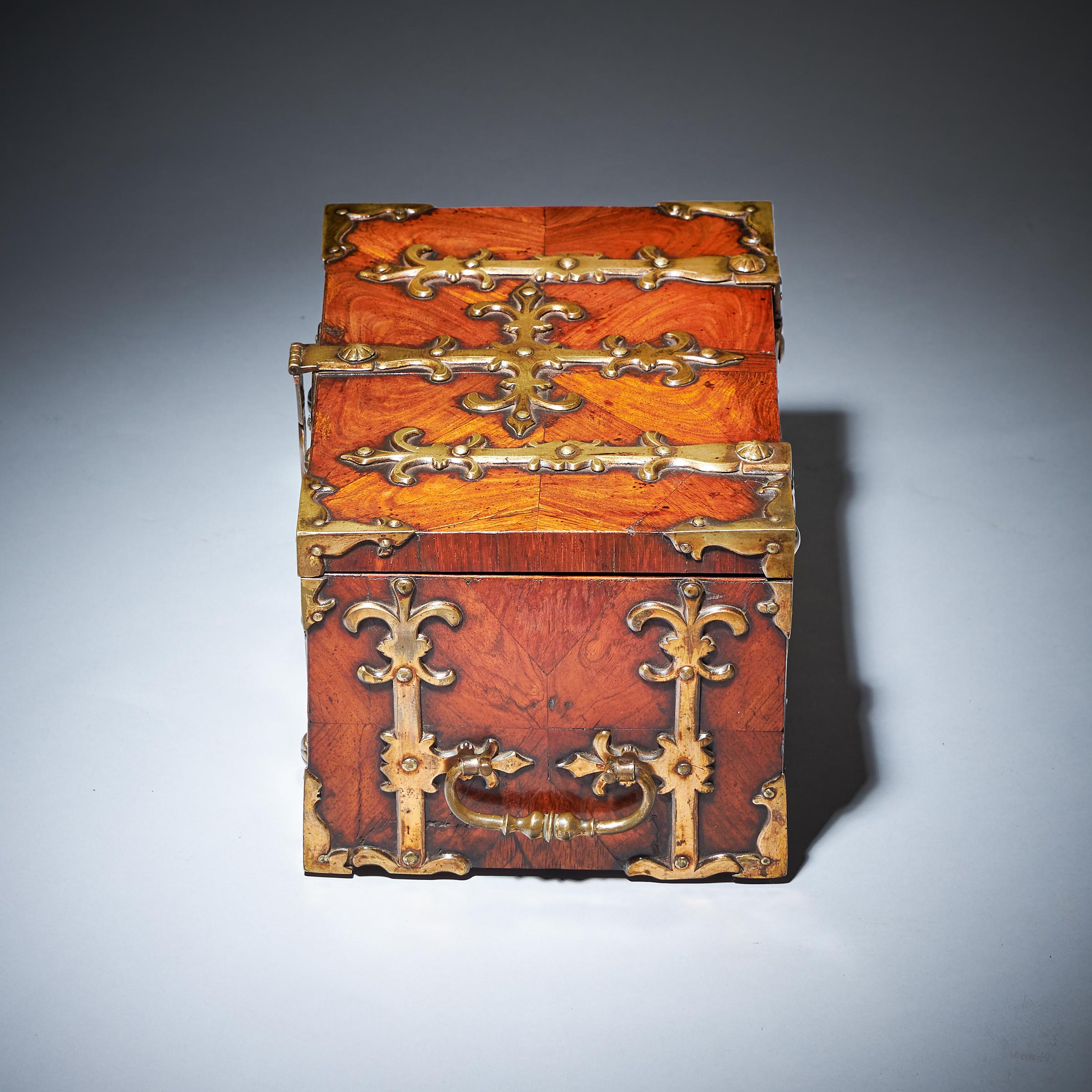 British 17th C. Diminutive William and Mary Kingwood Strongbox or Coffre Fort, C. 1690 For Sale