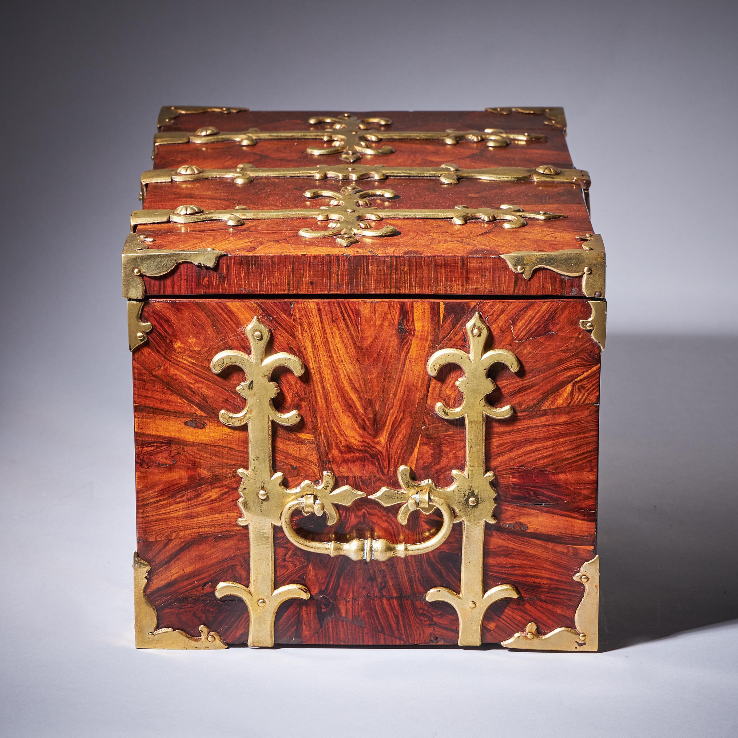 18th Century and Earlier 17th C. Diminutive William and Mary Kingwood Strongbox or Coffre Fort, C. 1690.