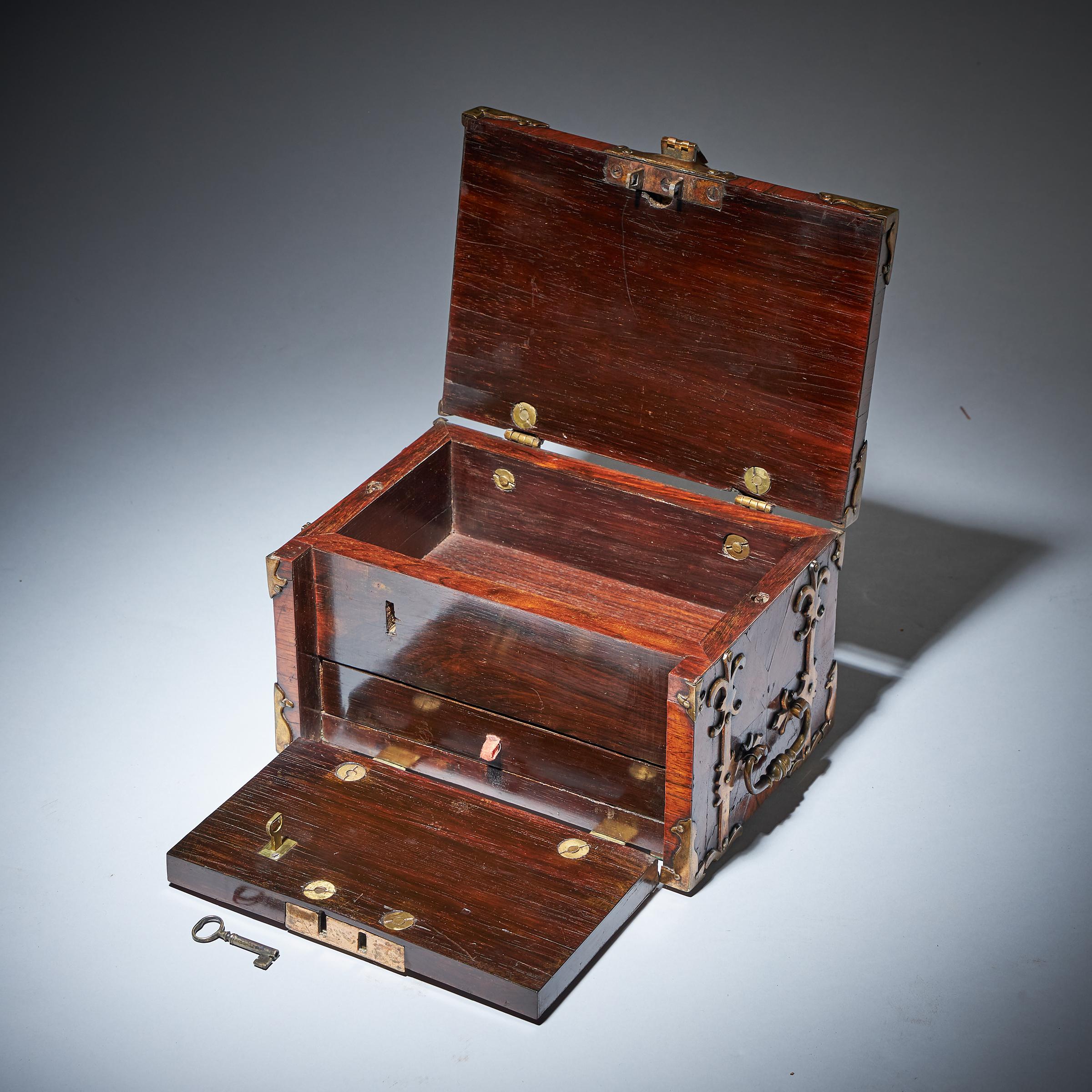 18th Century and Earlier 17th C. Diminutive William and Mary Kingwood Strongbox or Coffre Fort, C. 1690 For Sale