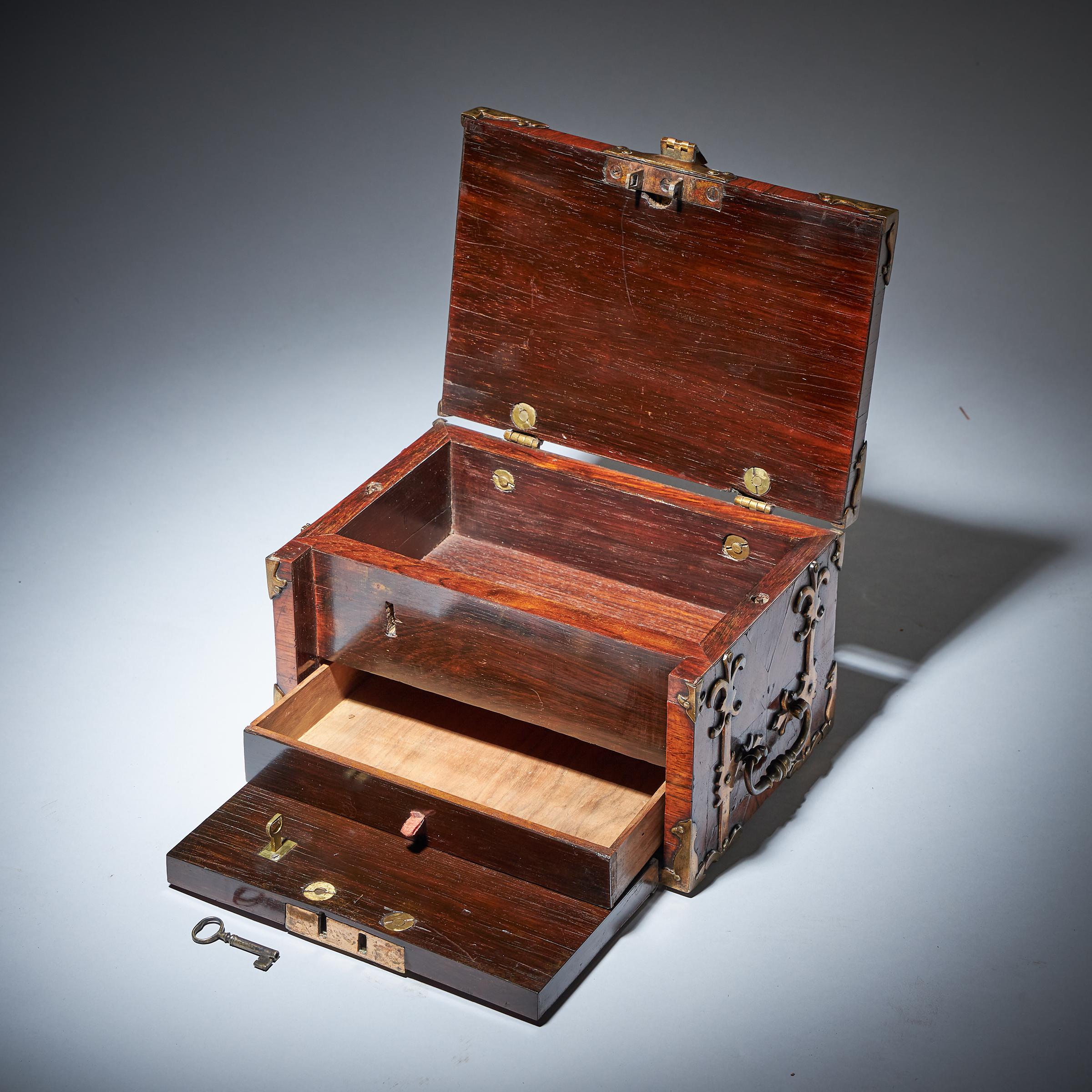 17th C. Diminutive William and Mary Kingwood Strongbox or Coffre Fort, C. 1690 For Sale 1