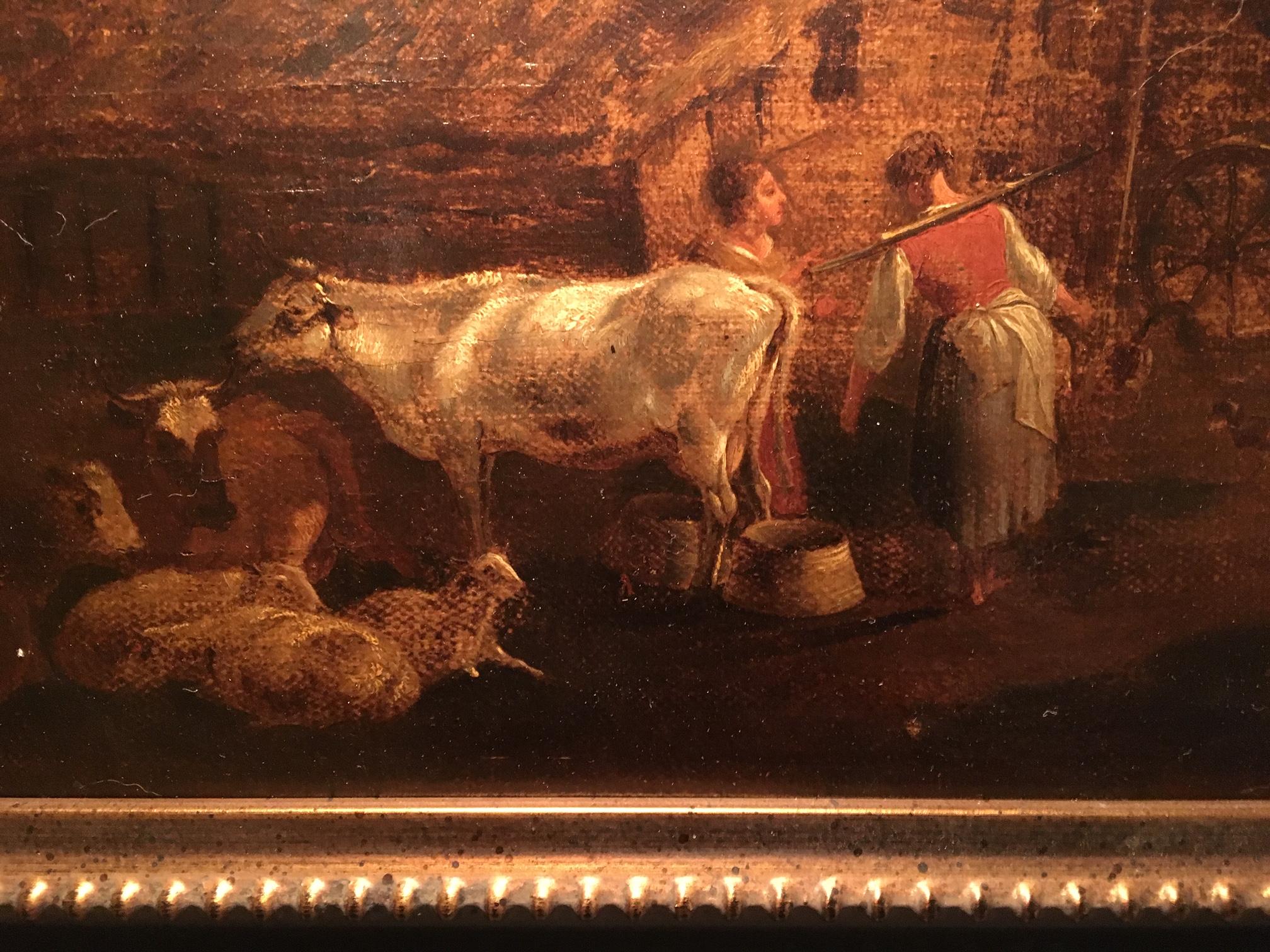 Niederländischer Altmeister, Gemälde eines Bauernhofs mit Bauern Tieren (Barock) im Angebot