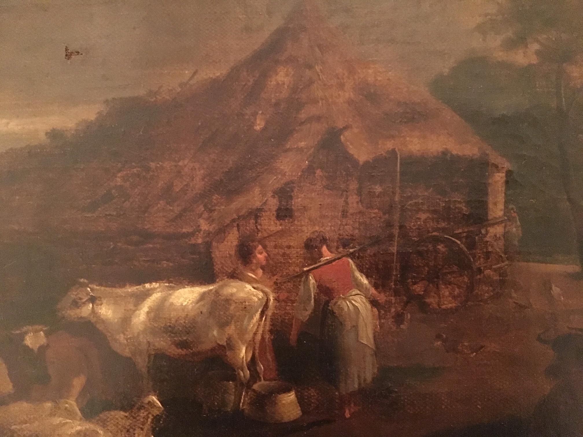 Niederländischer Altmeister, Gemälde eines Bauernhofs mit Bauern Tieren (Handbemalt) im Angebot