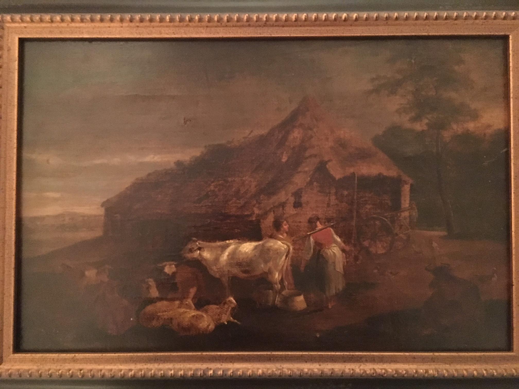 Niederländischer Altmeister, Gemälde eines Bauernhofs mit Bauern Tieren (18. Jahrhundert und früher) im Angebot