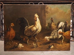 17th C. Dutch Painting of a Flock of Chickens, Attrib. to Melchior Hondecoeter