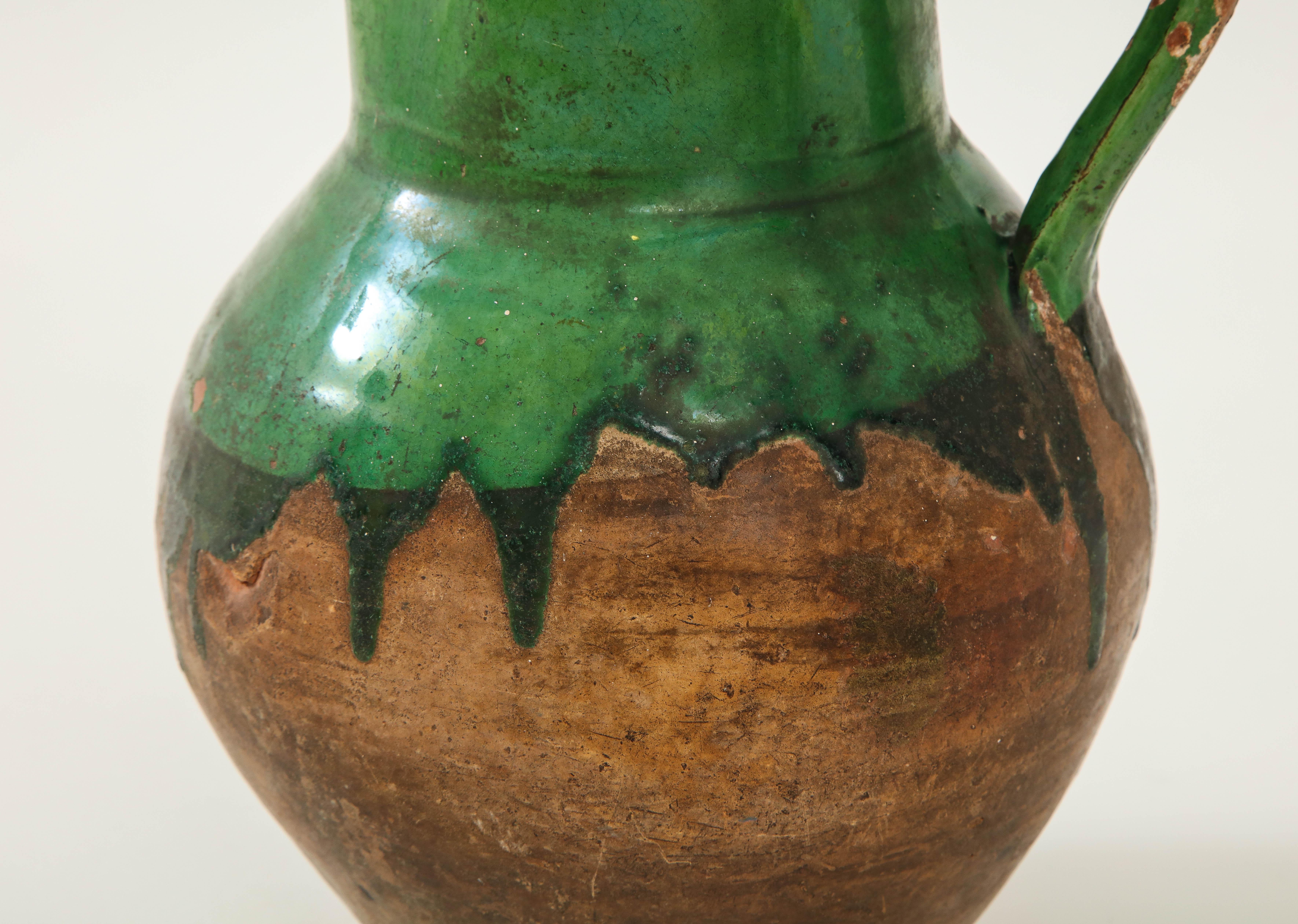 Dutch 17th Century Earthenware Pitcher with Yellow and Green Glaze, Friesland