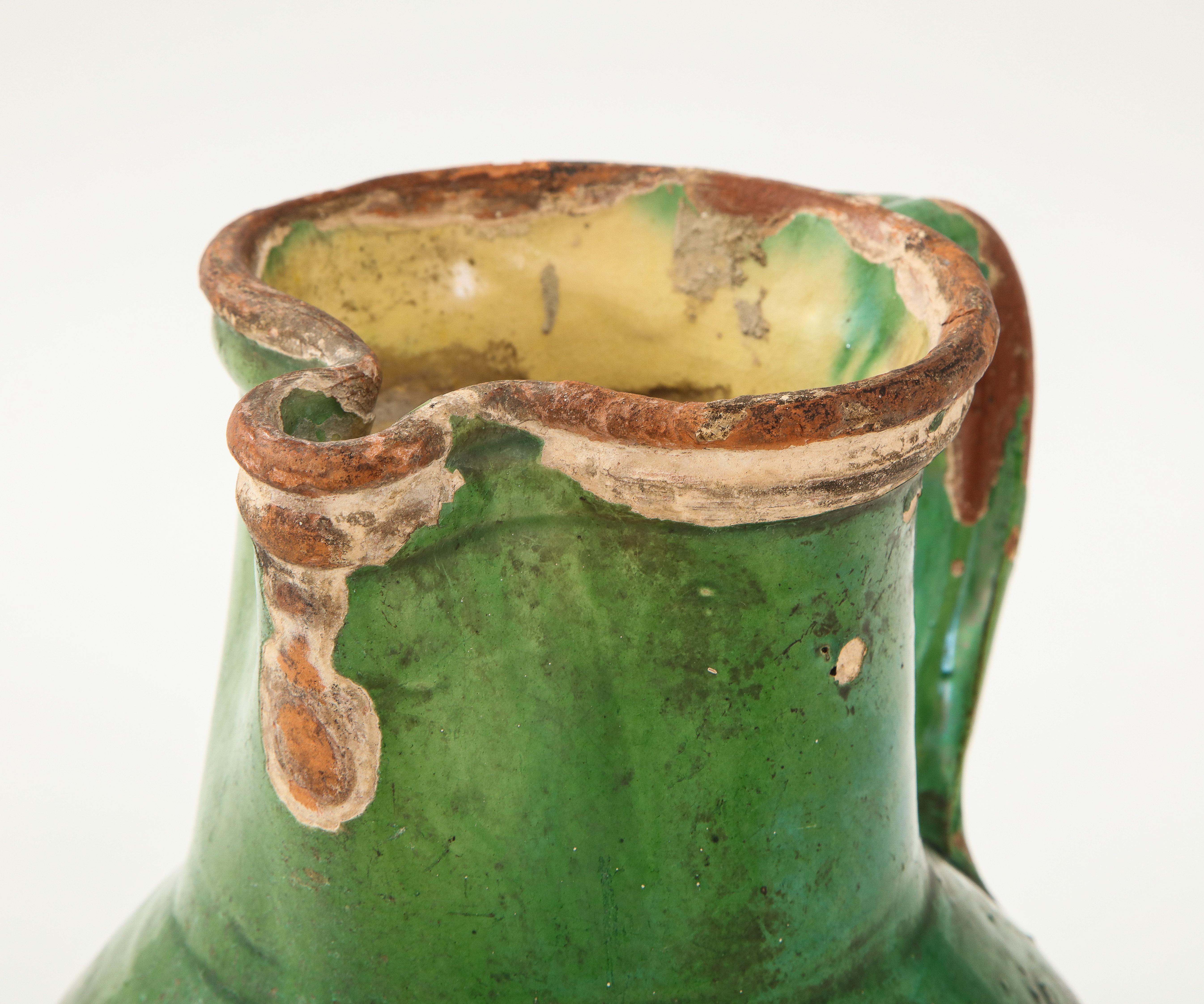 Glazed 17th Century Earthenware Pitcher with Yellow and Green Glaze, Friesland