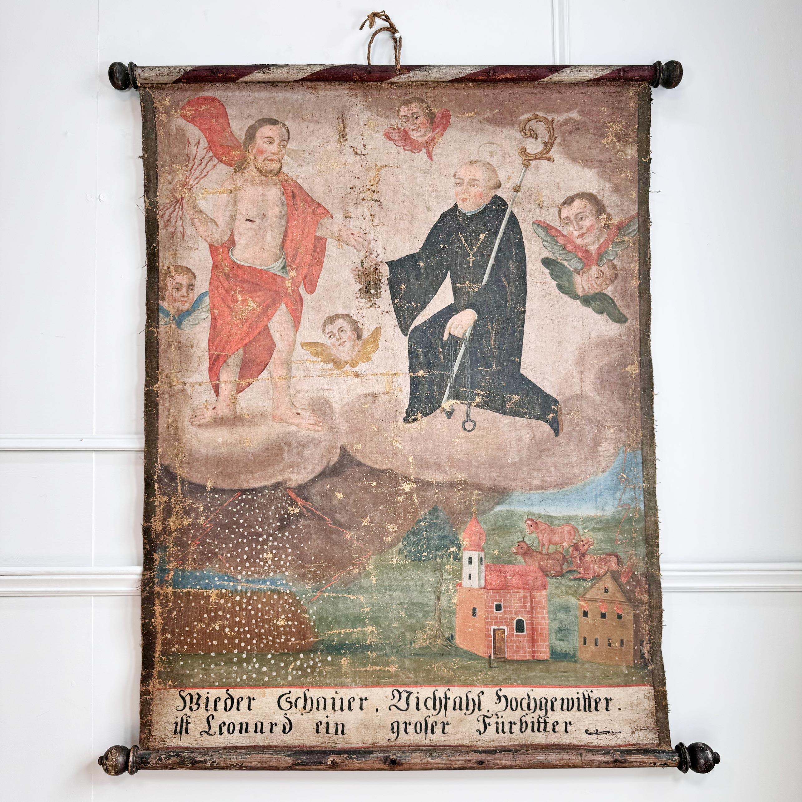 A.I.C. 17th C Ecclesiastical Sacred Wall Hanging oil on canvas of St Leonard of Noblac en vente 9