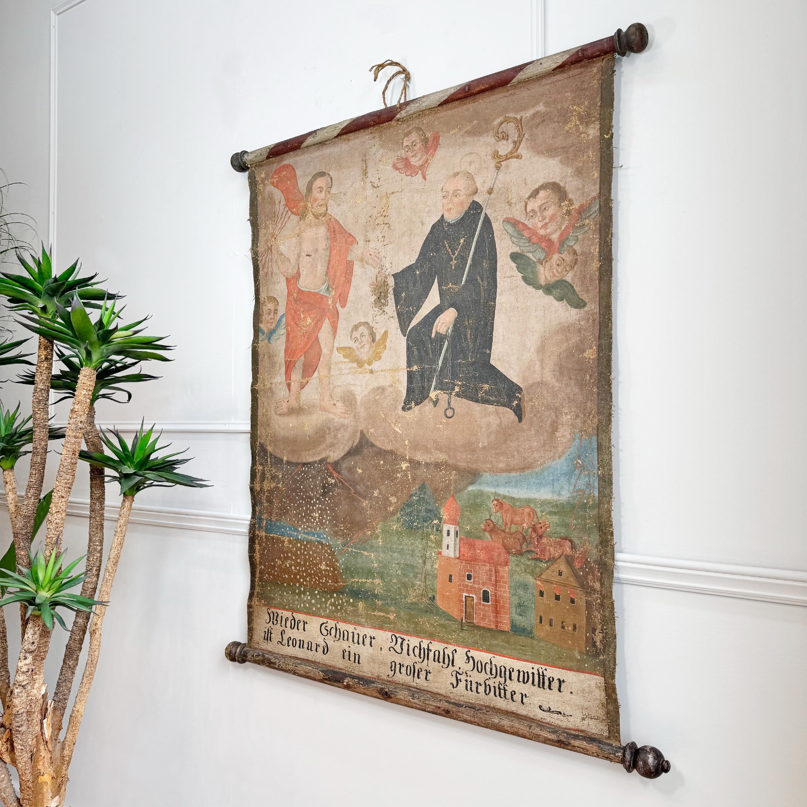 17th C Ecclesiastical Sacred Wall Hanging oil on canvas of St Leonard of Noblac For Sale 2