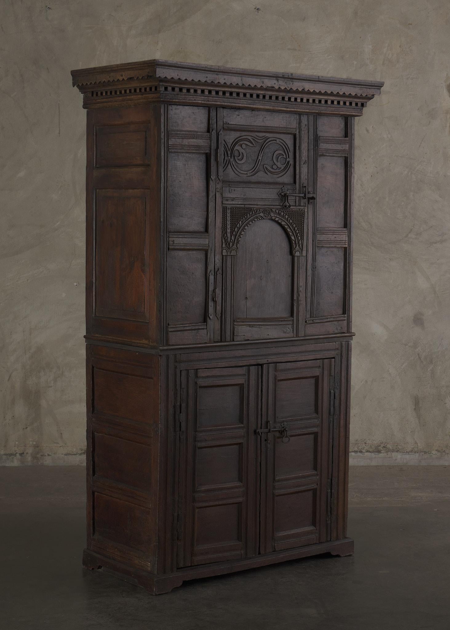 Carved 17Th C English Oak Cabinet For Sale