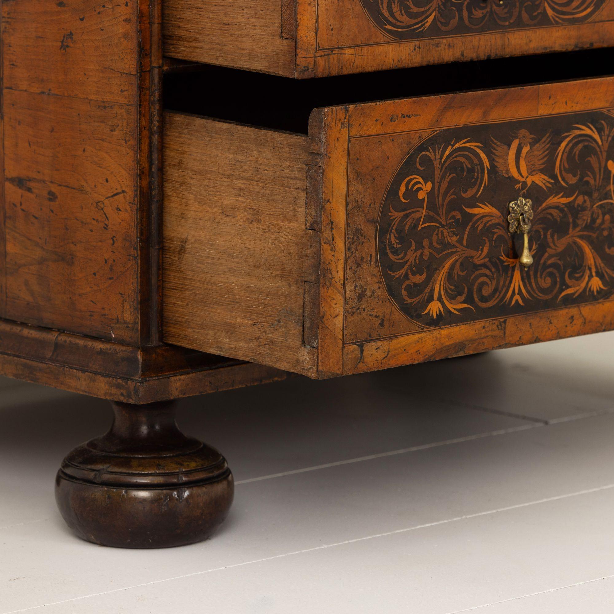 17th c. English William & Mary Walnut and Ebony Seaweed Marquetry Commode For Sale 11