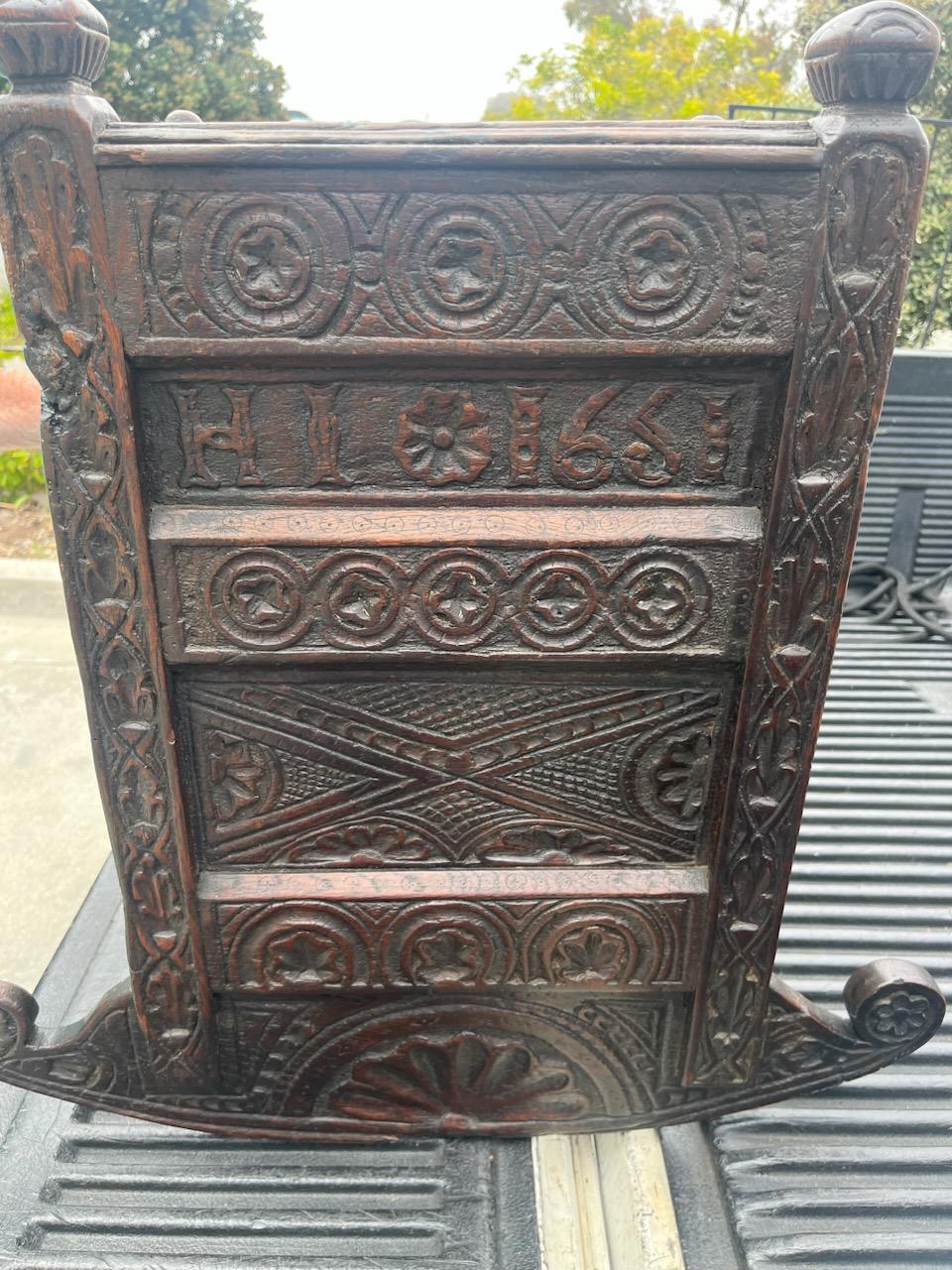 17th C European Hodded Infant Cradle Dated 1658 9