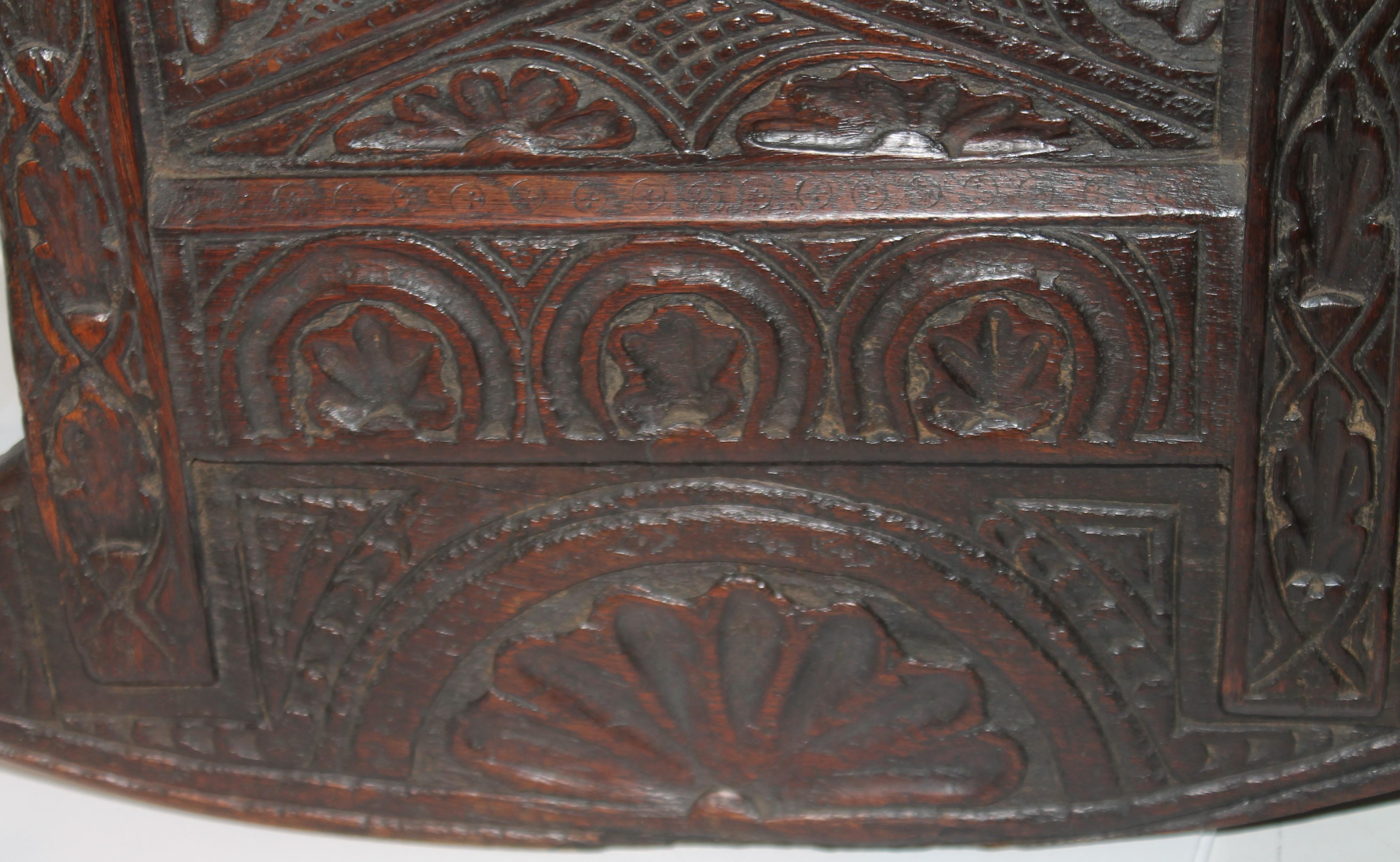 Hand-Carved 17th C European Hodded Infant Cradle Dated 1658 For Sale