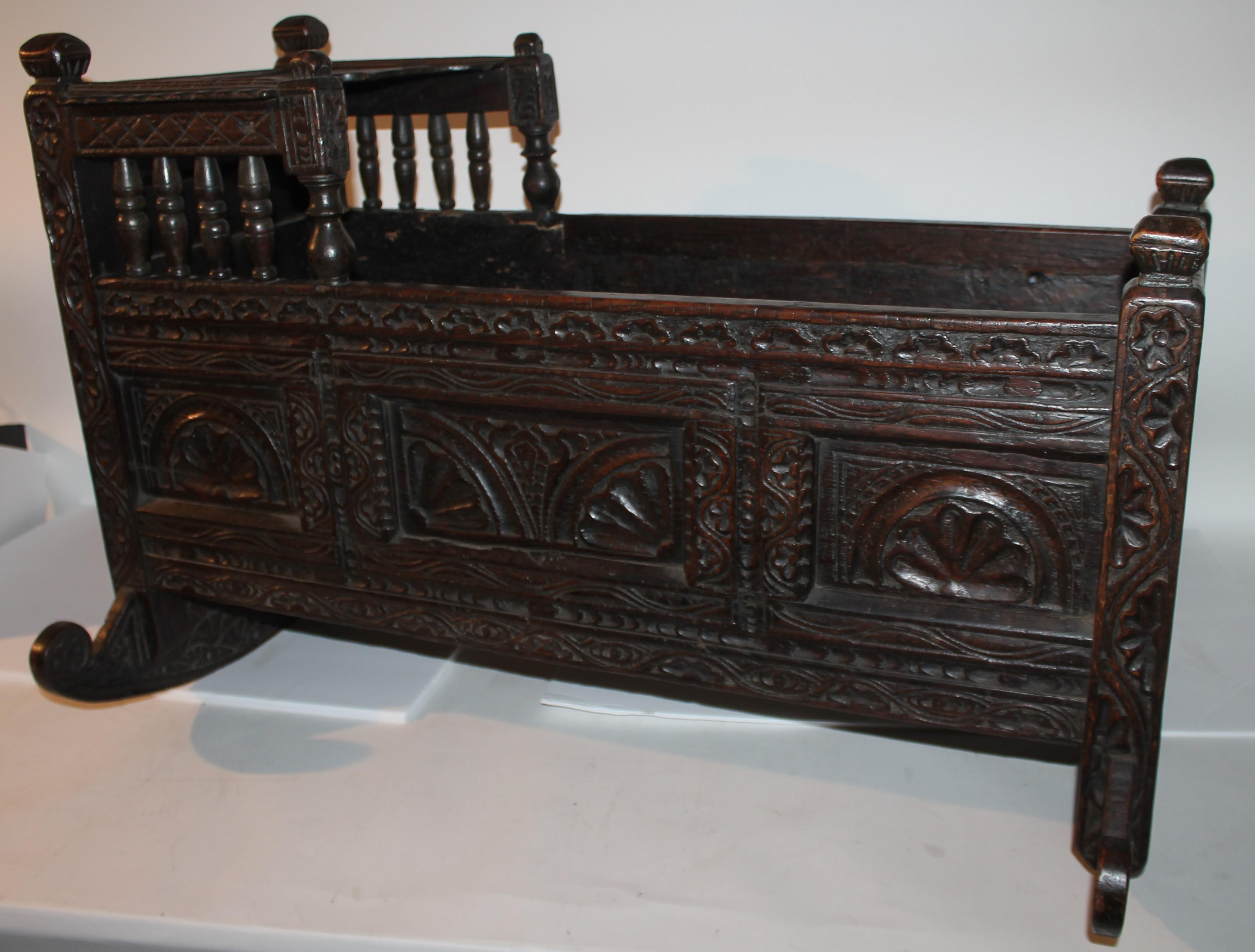 17th C European Hodded Infant Cradle Dated 1658 In Good Condition For Sale In Los Angeles, CA