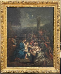 1600's Flemish Old Master Oil Painting on Canvas The Nativity Birth of Christ