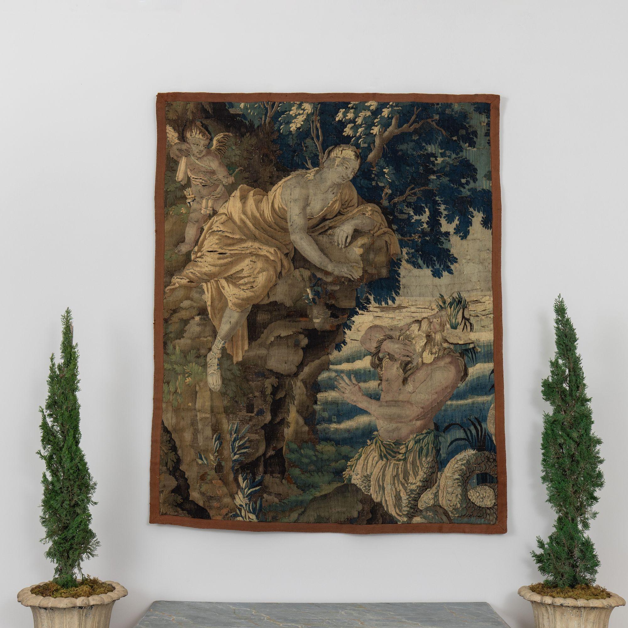 17th c. French Aubusson Tapestry Fragment For Sale 9