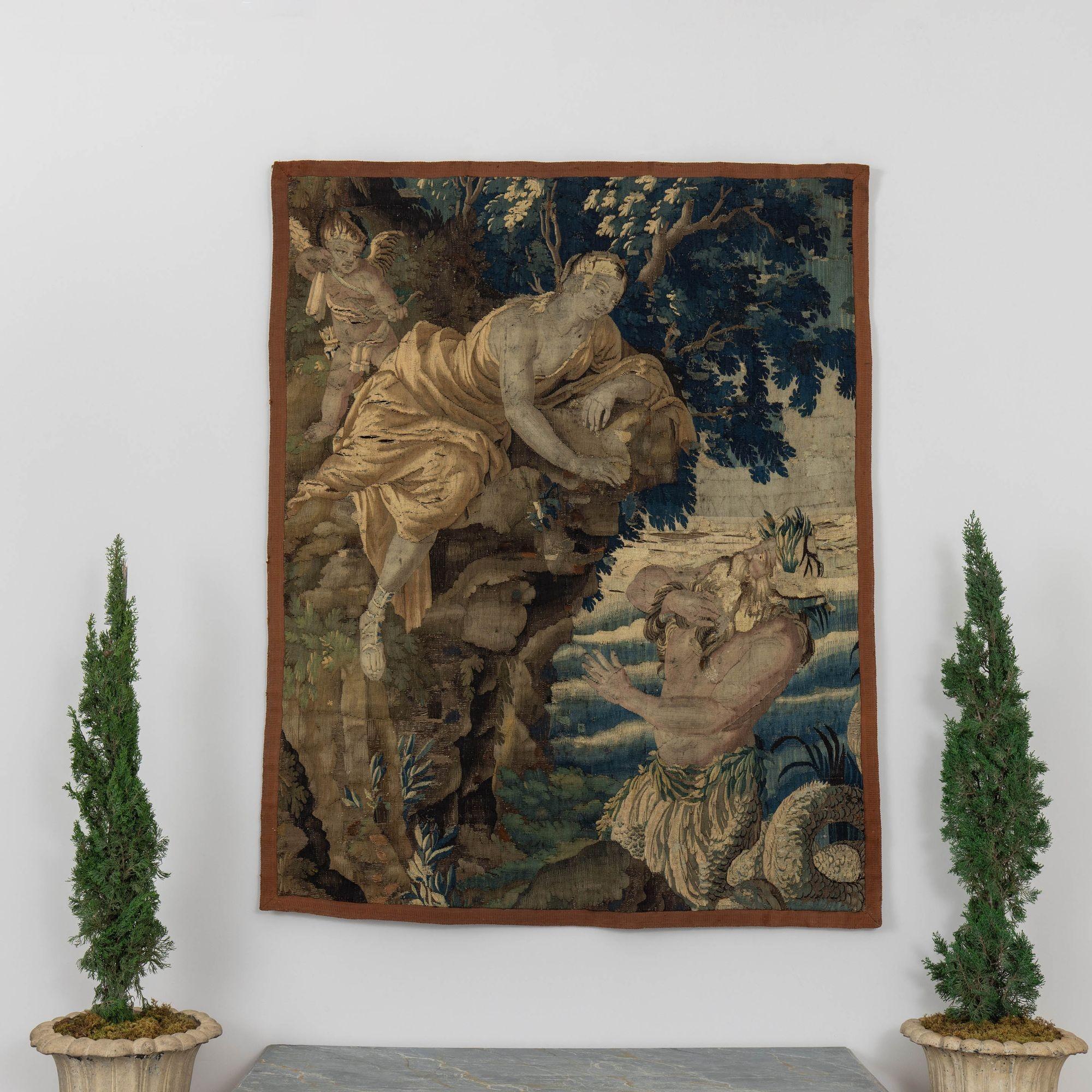 Baroque 17e s. Fragment de tapisserie française d'Aubusson en vente