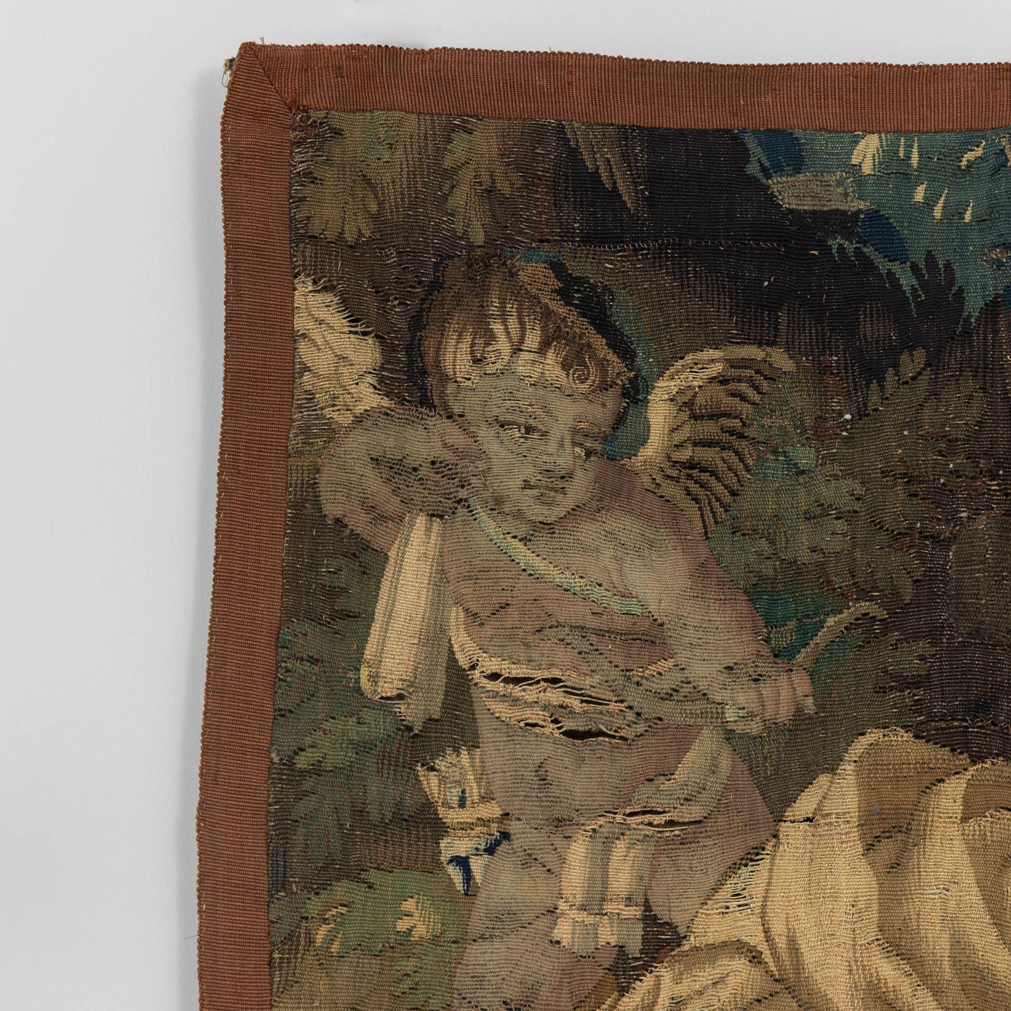 17th c. French Aubusson Tapestry Fragment In Fair Condition For Sale In Wichita, KS