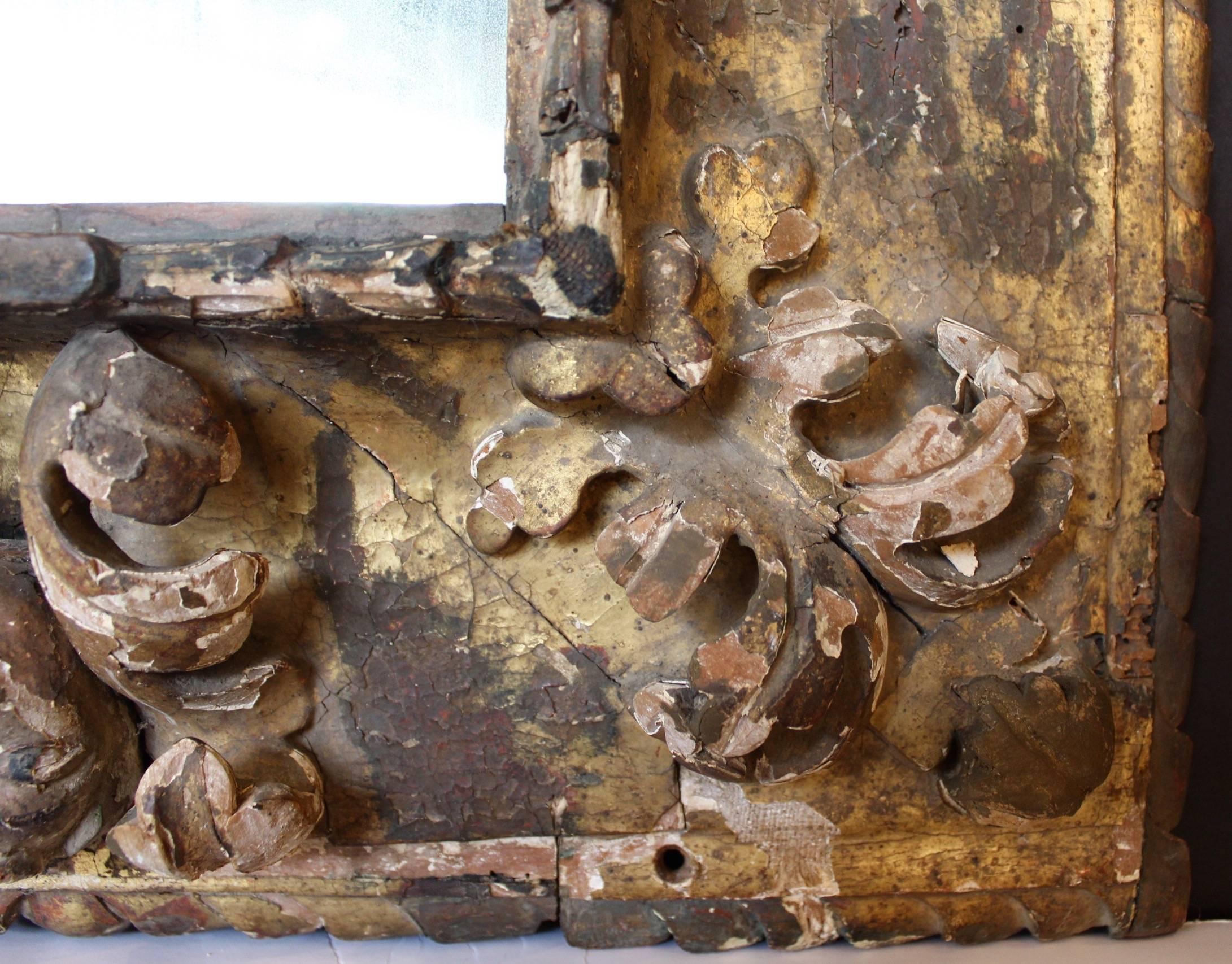17th Century French Carved and Giltwood Mirror In Distressed Condition For Sale In Charleston, SC