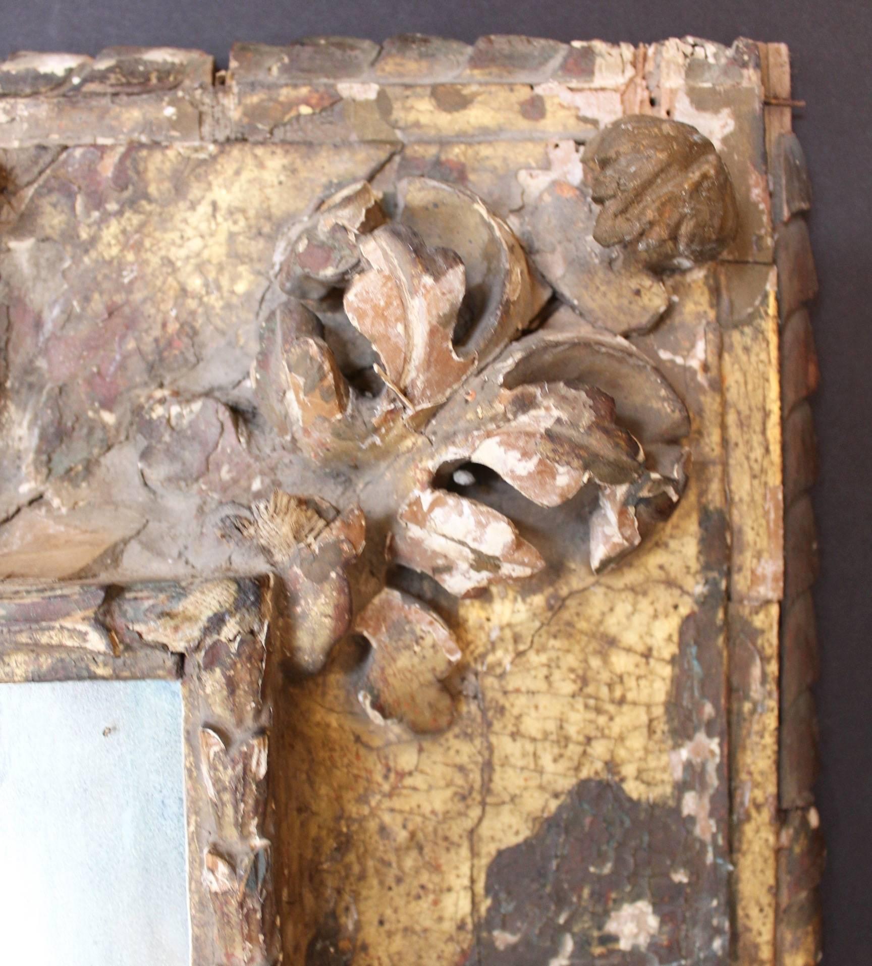 Glass 17th Century French Carved and Giltwood Mirror For Sale
