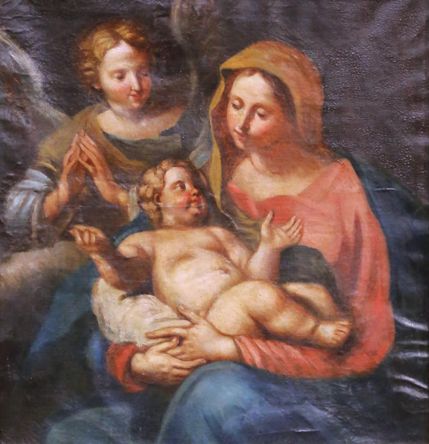 17th C. French School Oil on Canvas Painting of Madonna and Child with ...