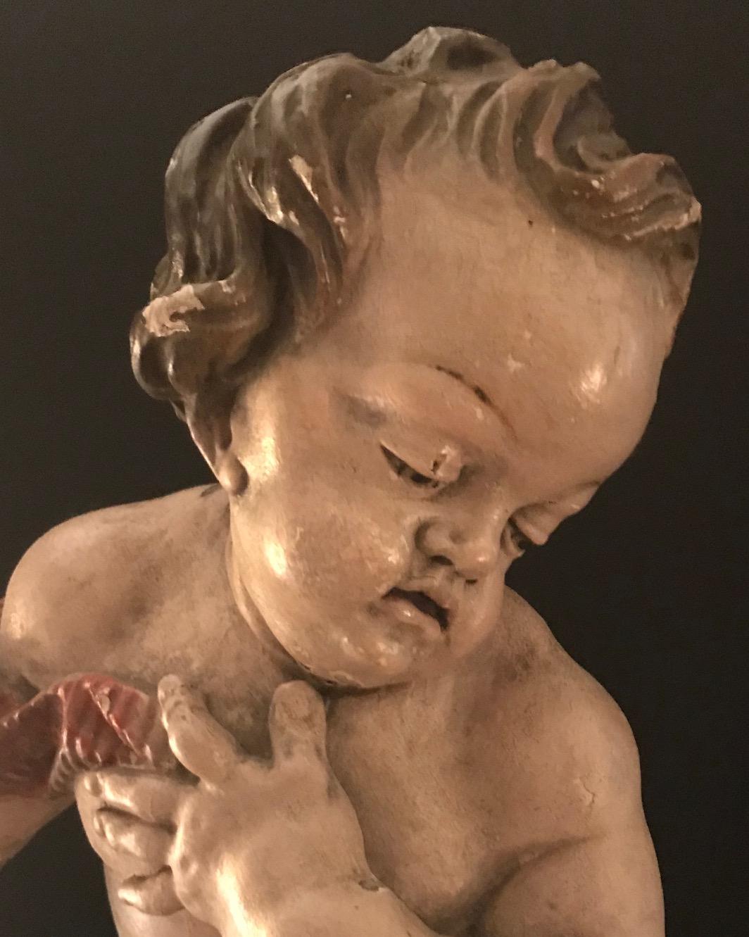 German Baroque Wood Carved Life Sized Putto, Original Polychrome #2 of 2 7