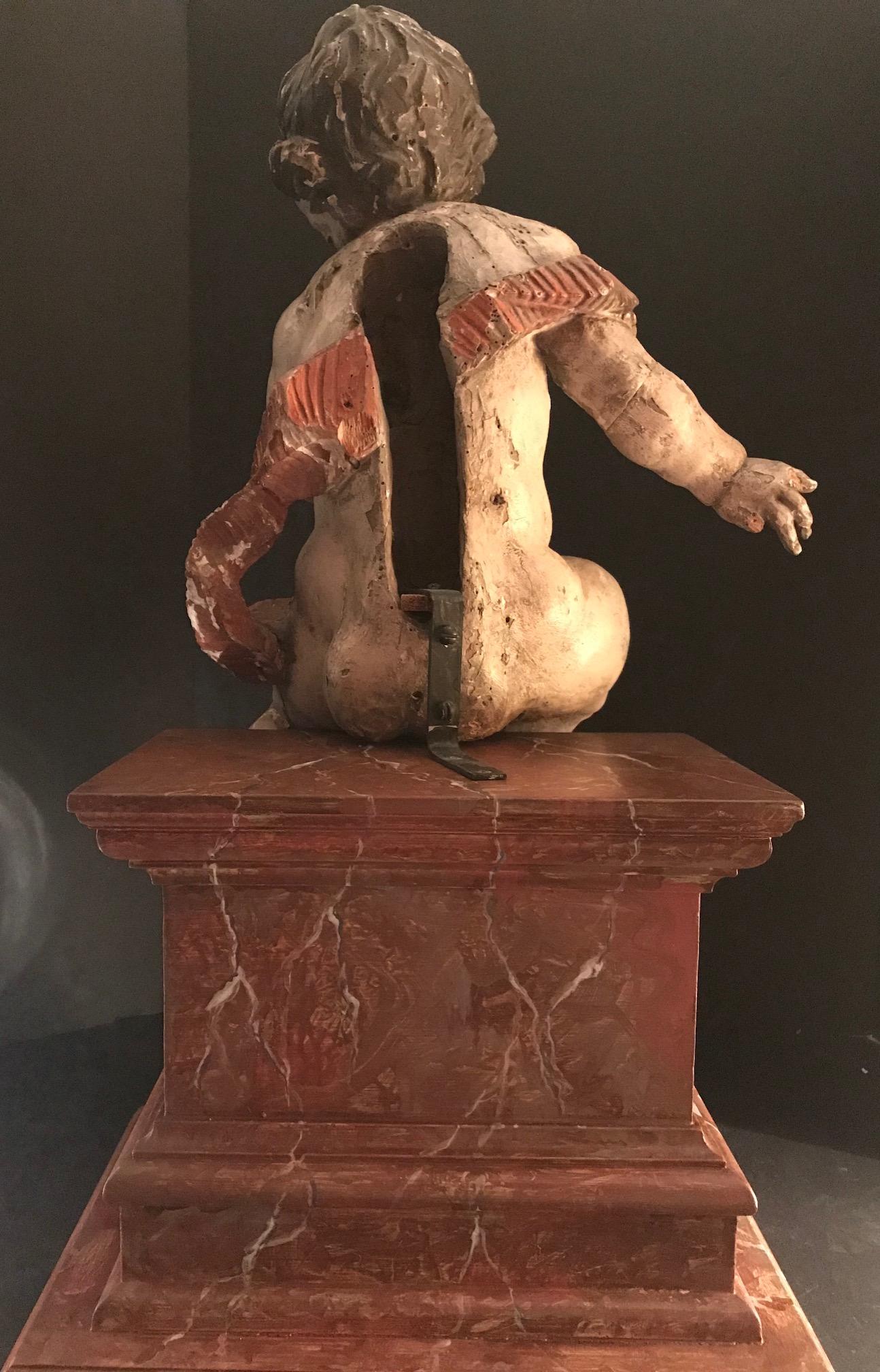 18th Century and Earlier German Baroque Wood Carved Life Sized Putto, Original Polychrome #2 of 2