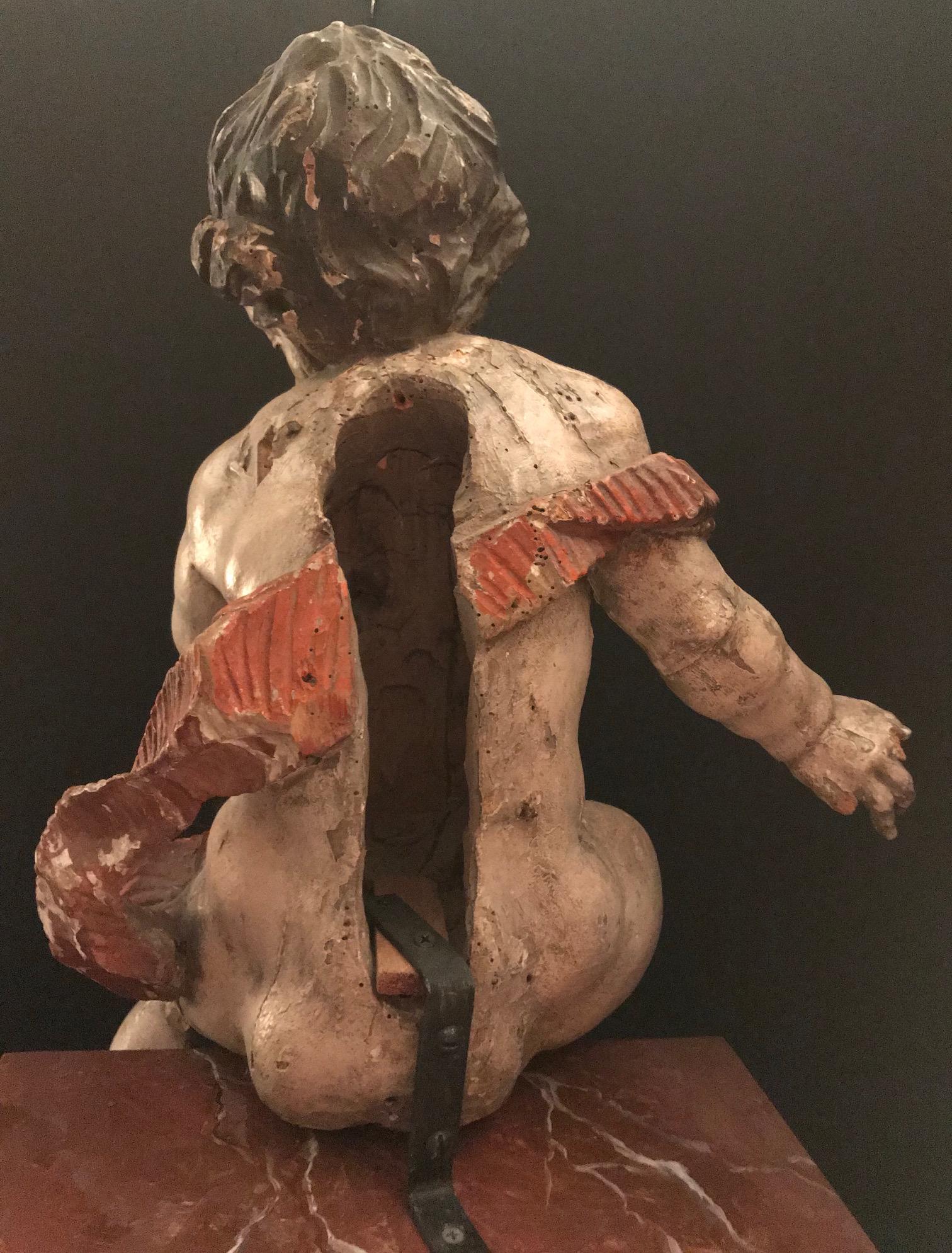 German Baroque Wood Carved Life Sized Putto, Original Polychrome #2 of 2 1