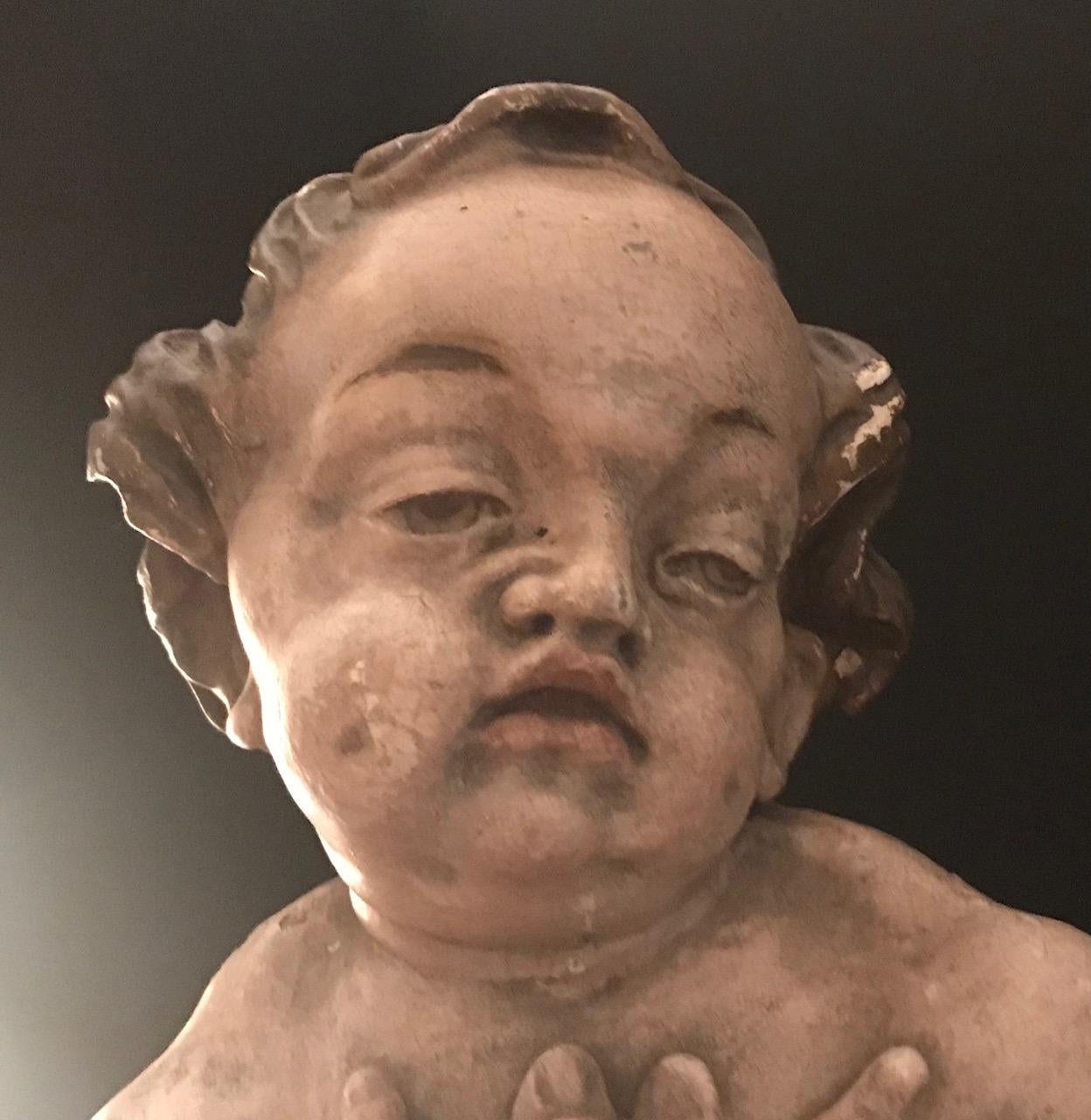 German Baroque Wood Carved Life Sized Putto, Original Polychrome #1 of 2 4