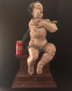 German Baroque Wood Carved Life Sized Putto, Original Polychrome #1 of 2