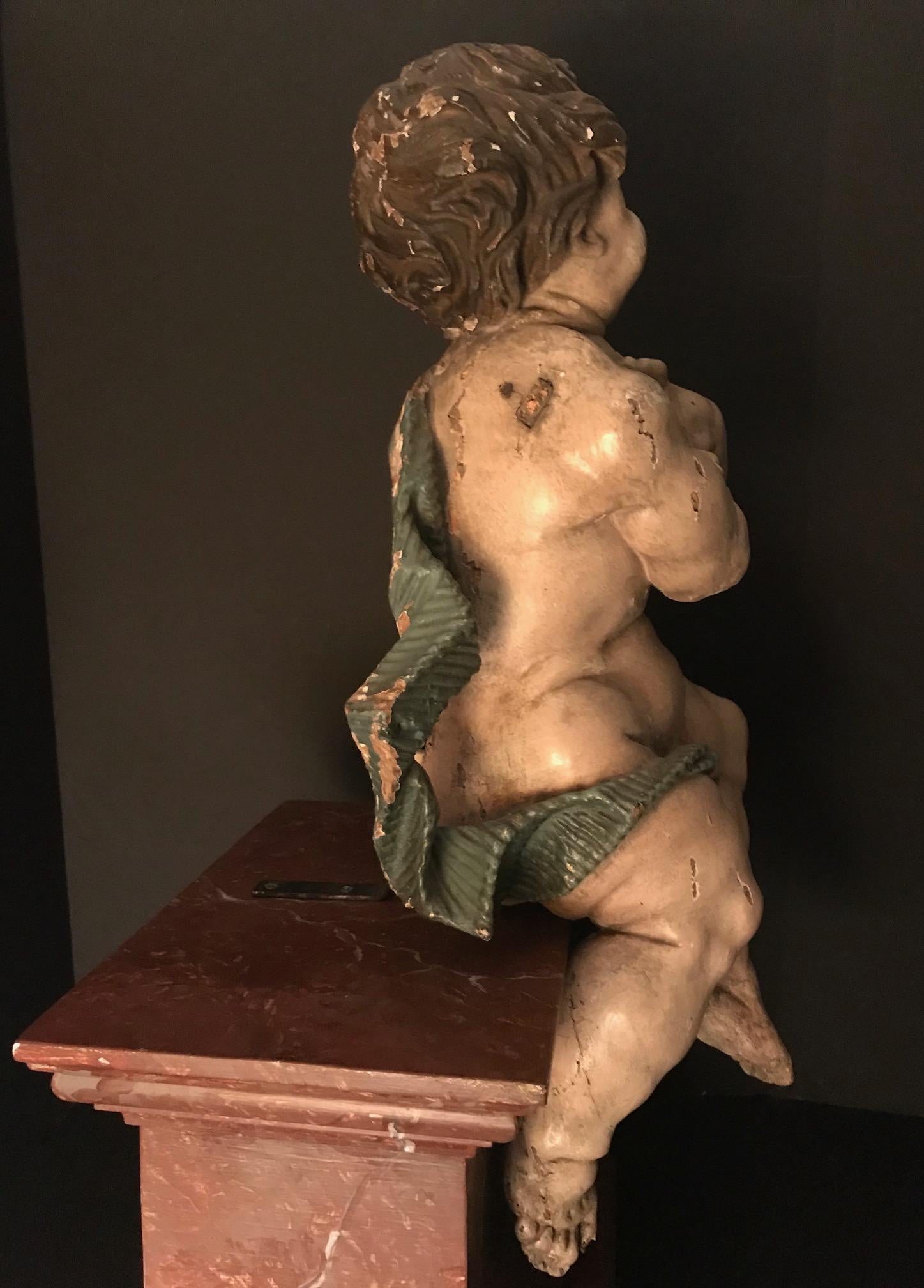 German Baroque Wood Carved Life Sized Putto, Original Polychrome #1 of 2 2