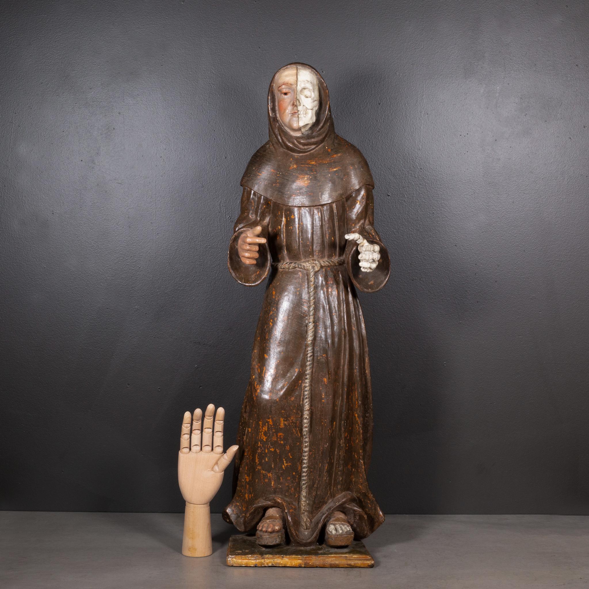 Polychromed 17th c. German Memento Mori Monk c.1600-1699