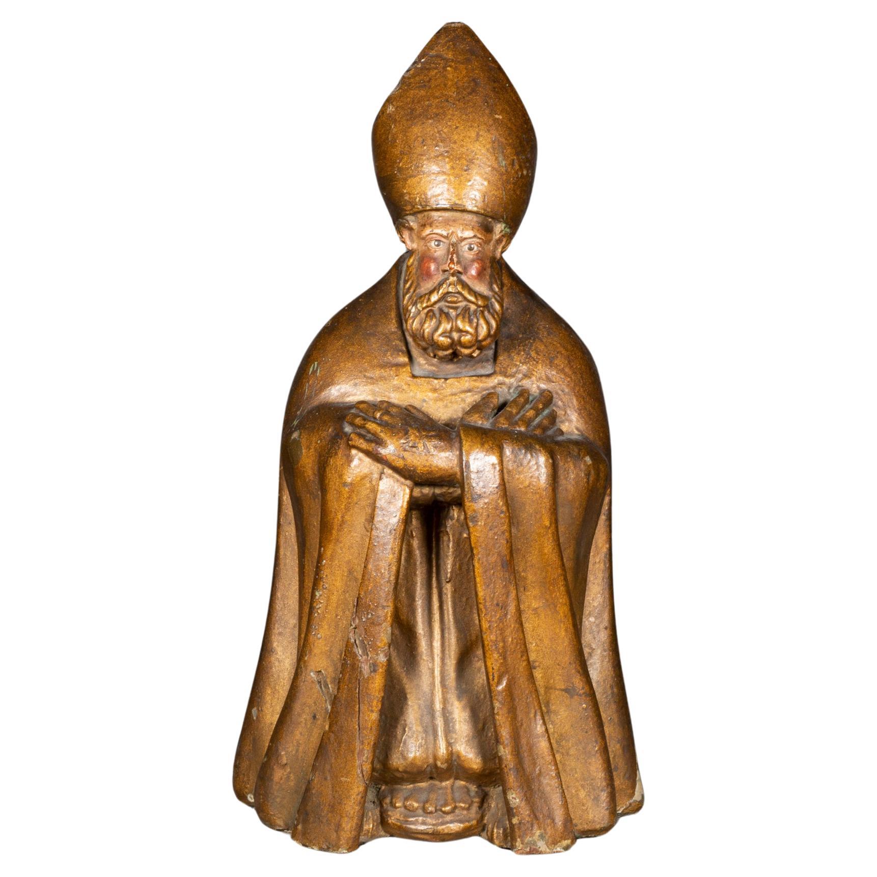 17e s. Buste d'évêque français sculpté à la main (expédition gratuite) en vente