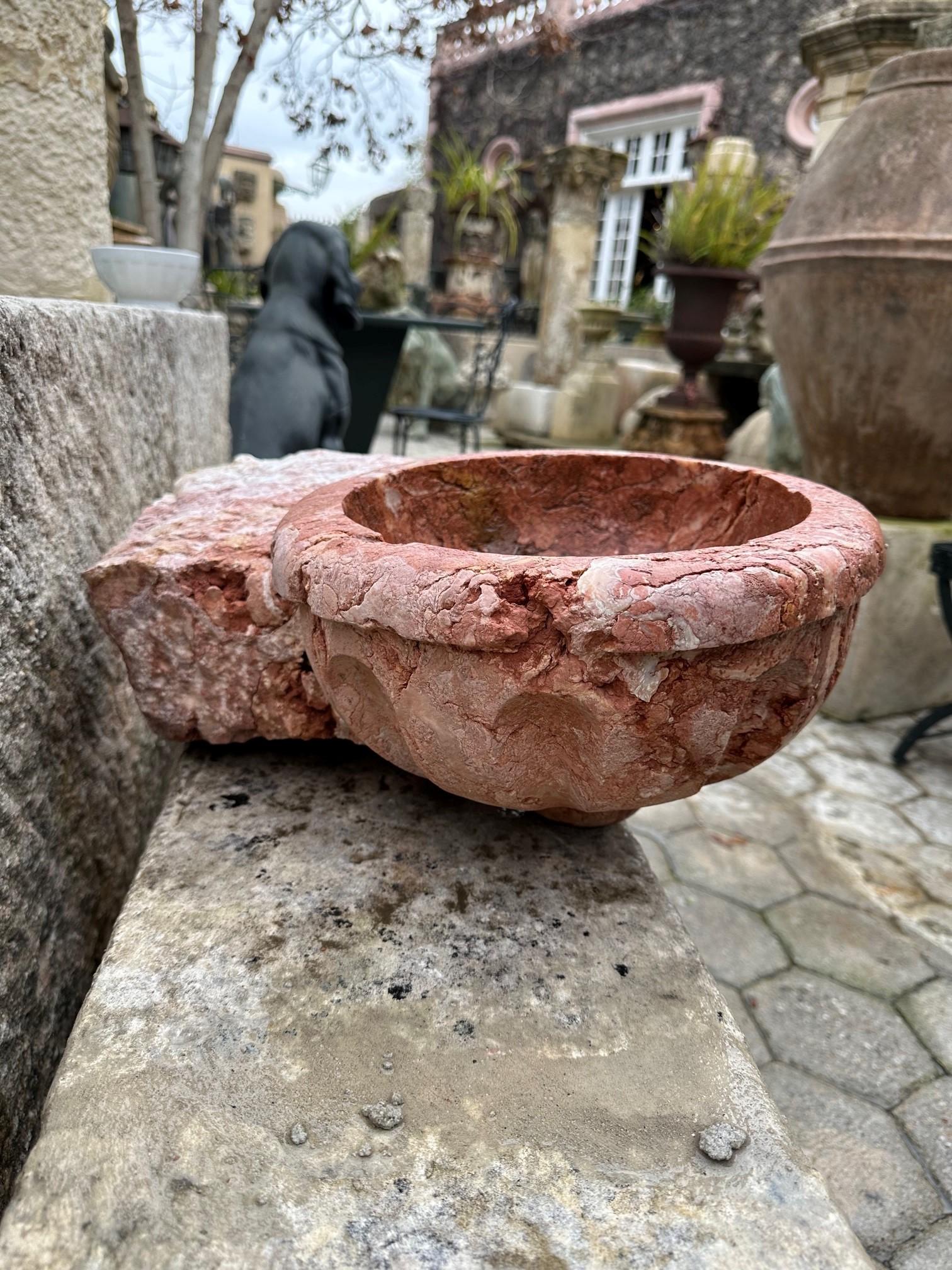 17th C. hand carved stone basin jardinière bowl planter vessel sink antiques LA. Water trough Benitier having a nicely textured surface. It could be standing alone as a decorative object or it could be used as a fountain basin or planter or Vide