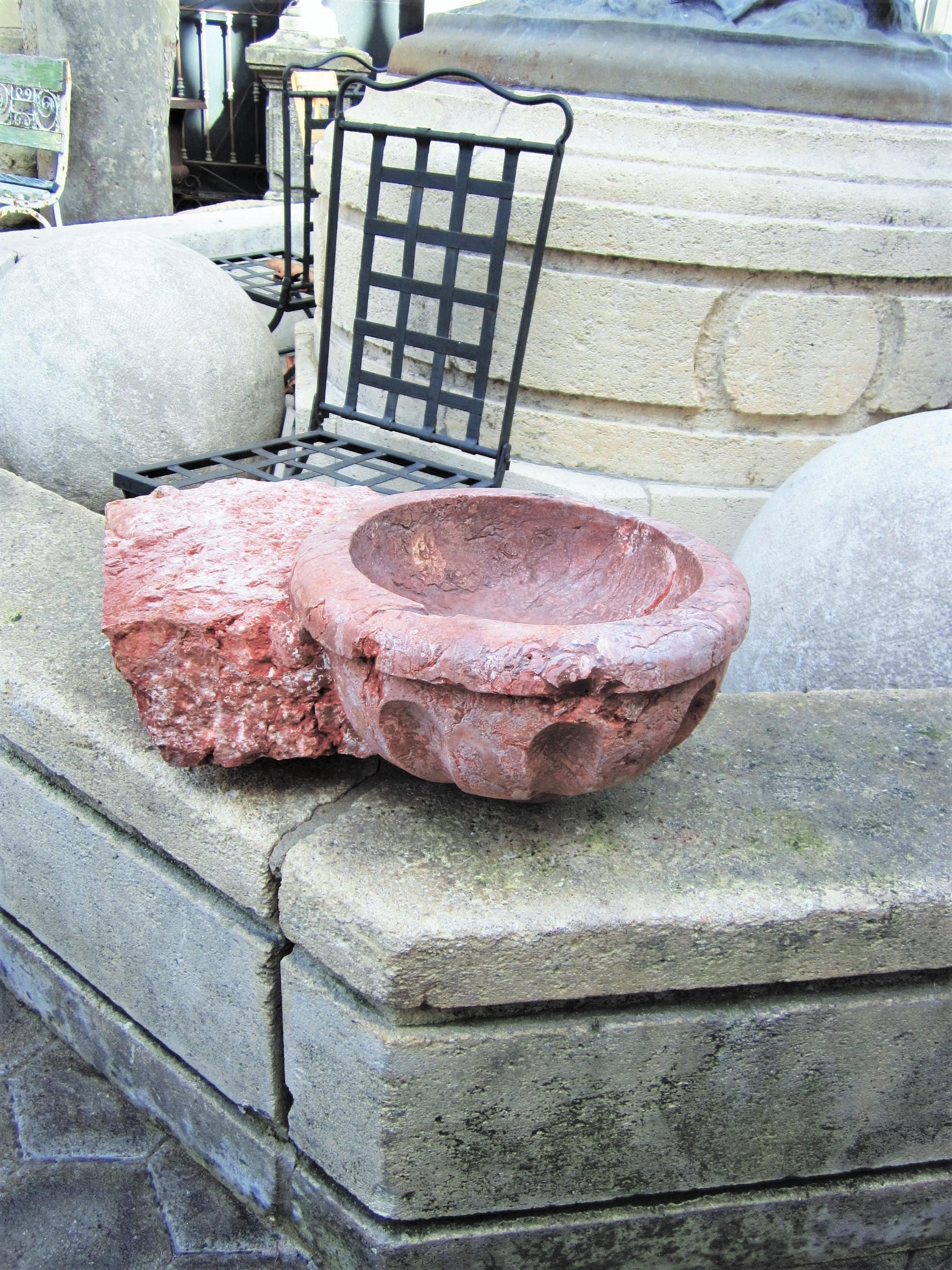 17th C. Hand Carved Stone Basin Jardinière Bowl Planter Vessel Sink Antiques LA. Circa 1600’s hand carved stone with a nicely textured surface. It could be standing alone as a decorative object or it could be used as a fountain base or planter or