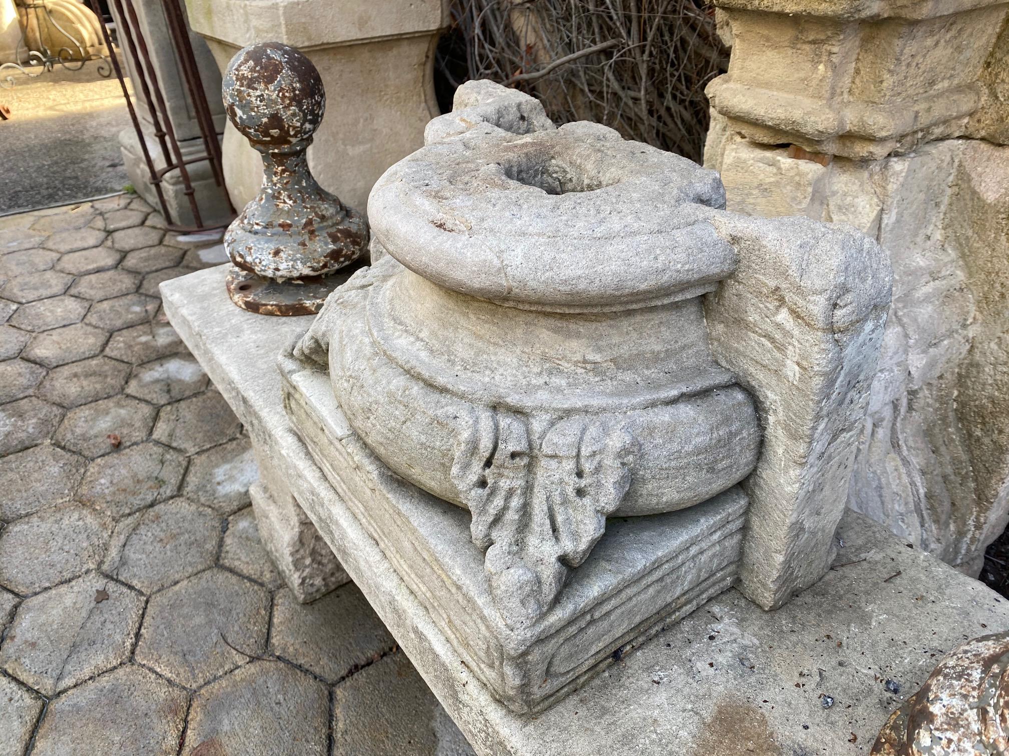 Hand Carved Stone Column Base pedestal Sculpture Doorstop Decorative Element LA For Sale 4