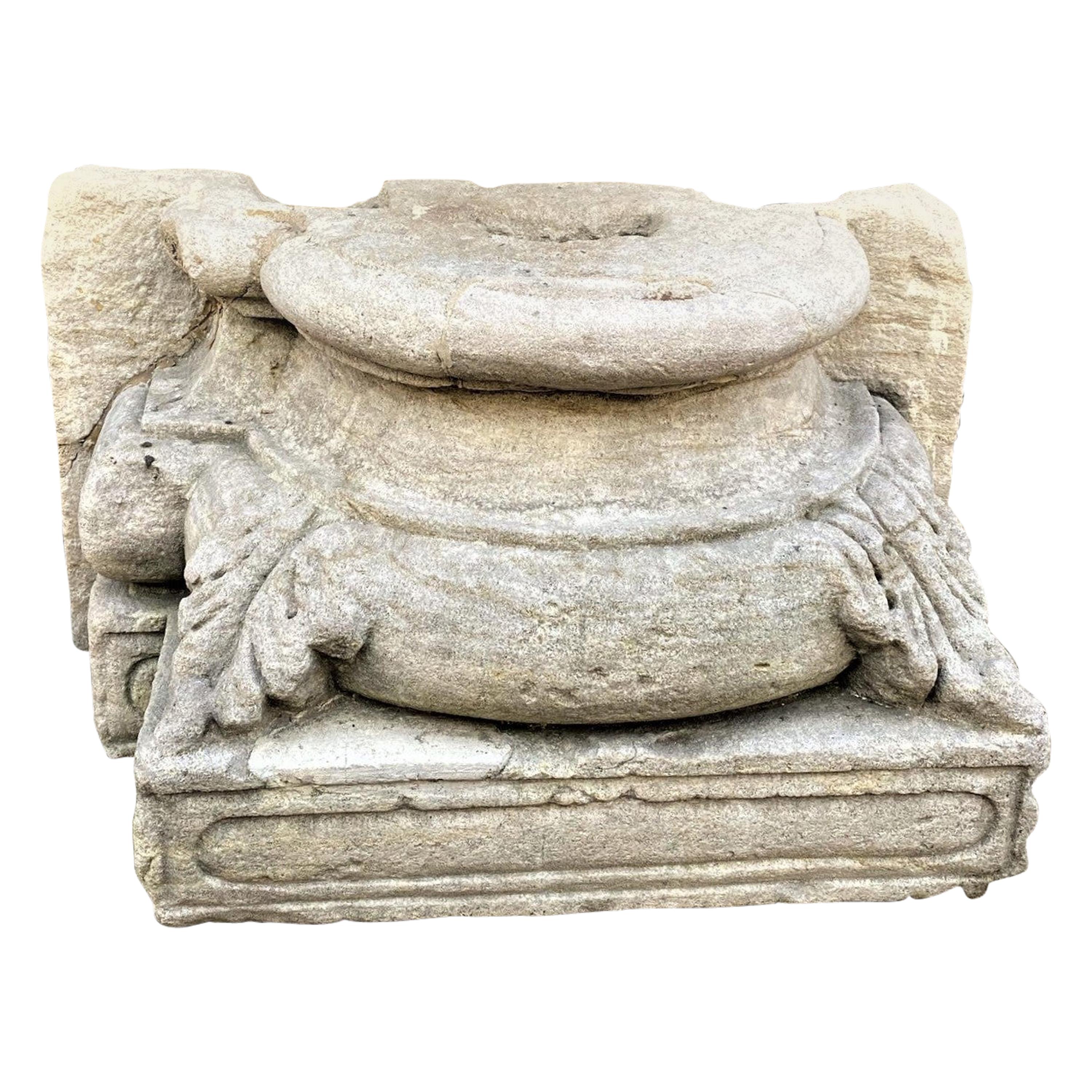 Hand Carved Stone Column Base Sockel Skulptur Türstopper Dekoratives Element LA