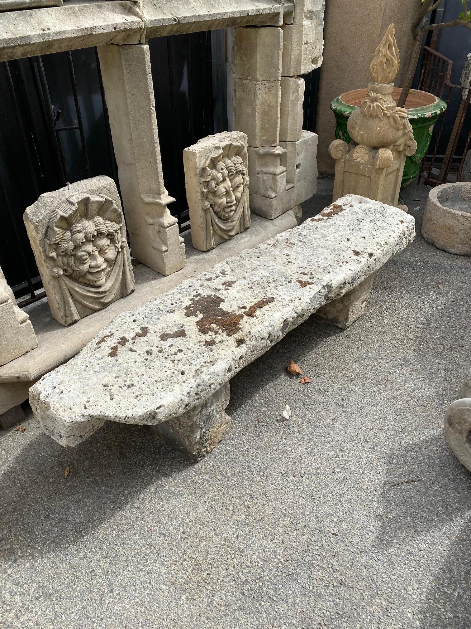 18th Century and Earlier Large Hand Carved Stone Garden Bench Seat Focal point Antiques Los Angeles CA LA