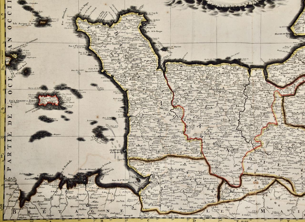 Französische Region der Normandie: Eine handkolorierte Karte aus dem 17. Jahrhundert von Sanson und Jaillot (Graviert) im Angebot
