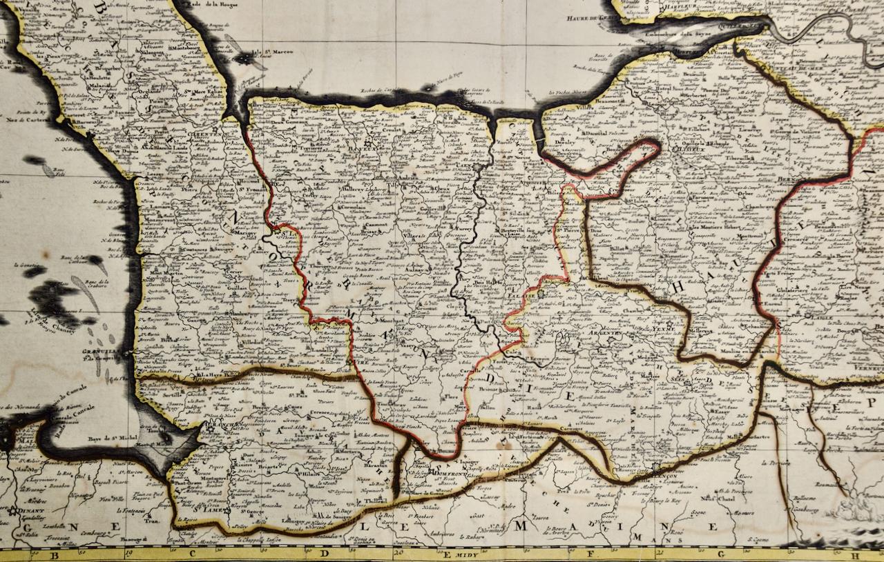 Französische Region der Normandie: Eine handkolorierte Karte aus dem 17. Jahrhundert von Sanson und Jaillot im Zustand „Gut“ im Angebot in Alamo, CA