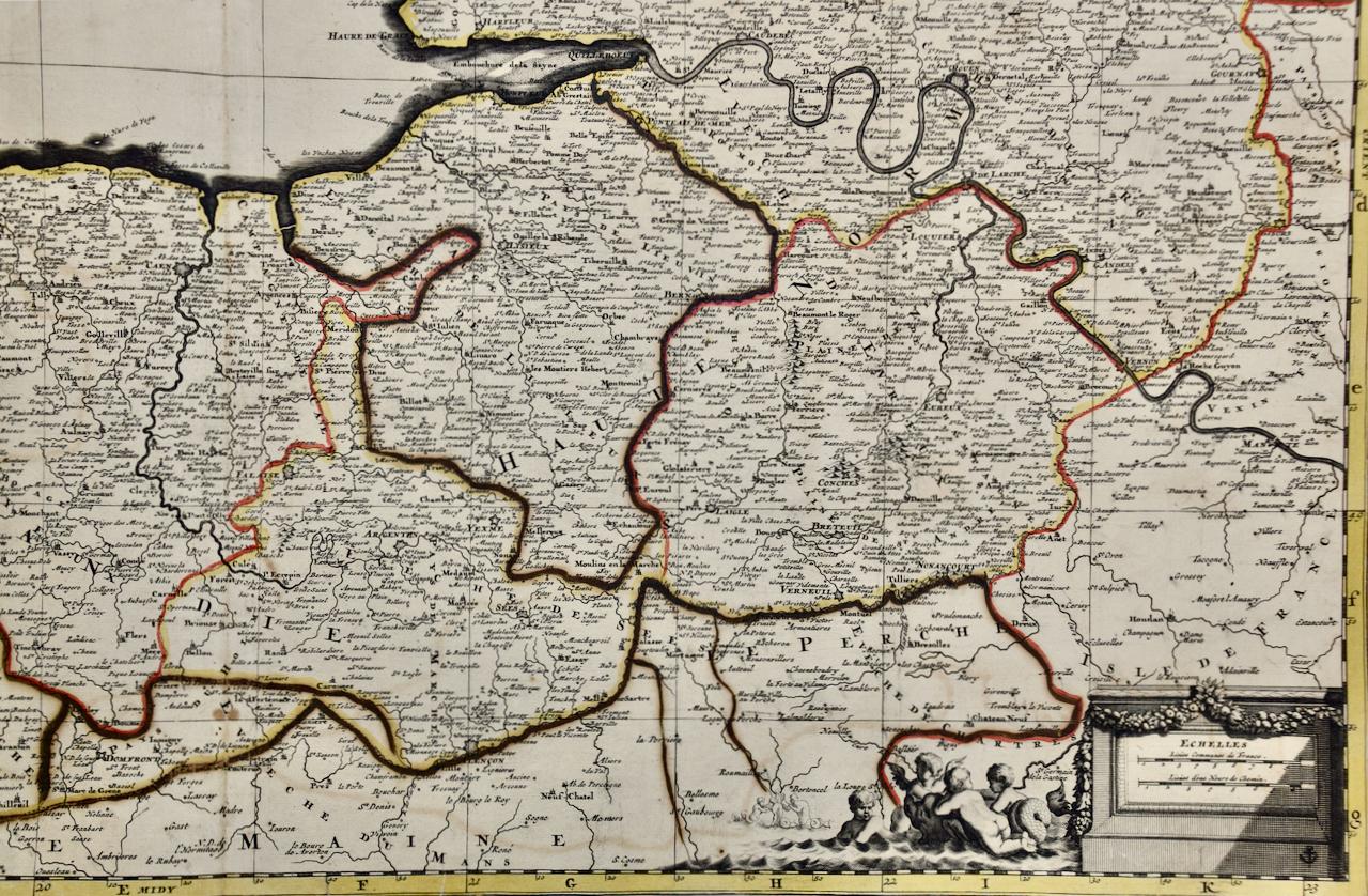 Französische Region der Normandie: Eine handkolorierte Karte aus dem 17. Jahrhundert von Sanson und Jaillot (Spätes 17. Jahrhundert) im Angebot