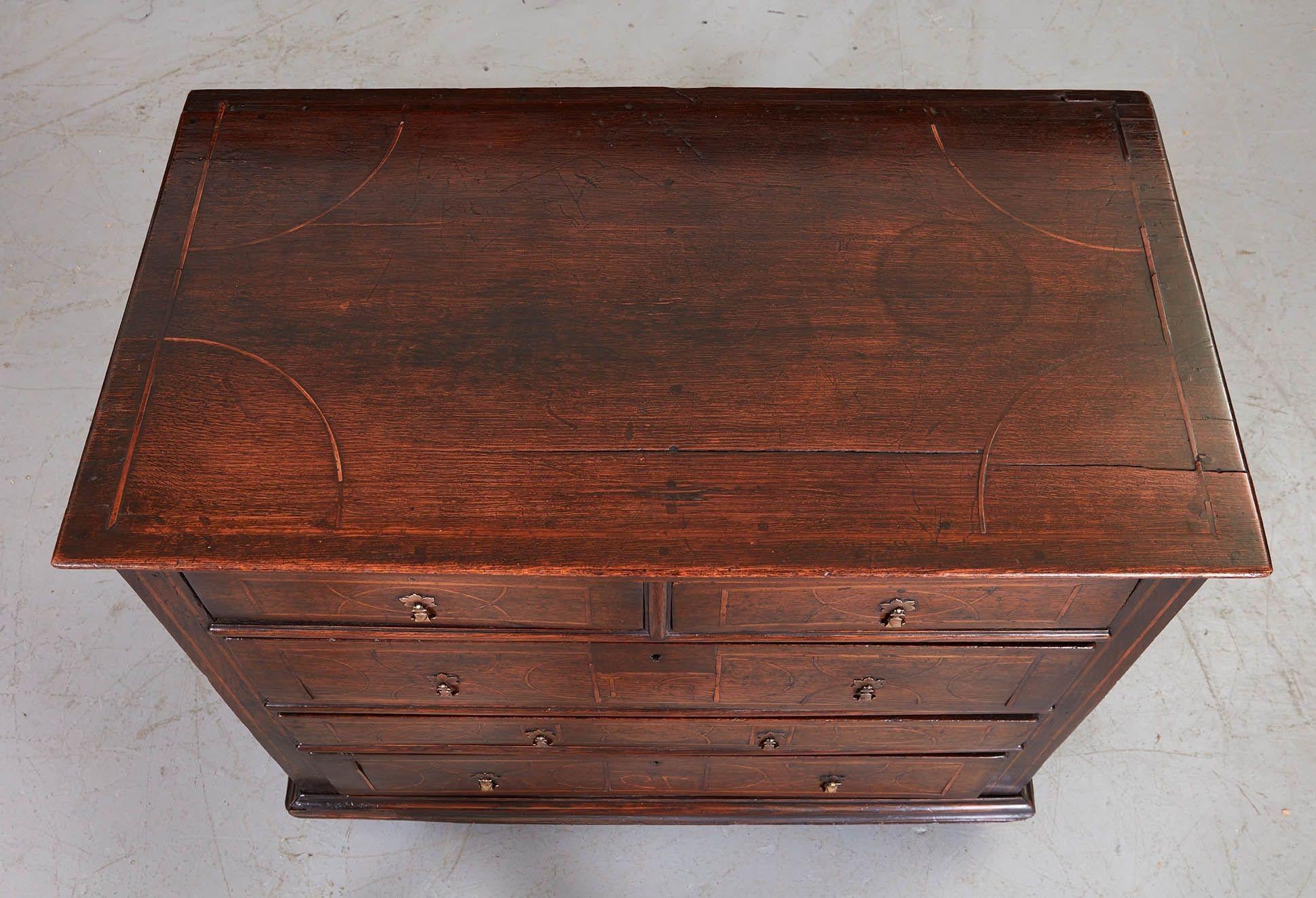 17th c. Inlaid Oak Chest of Drawers For Sale 1