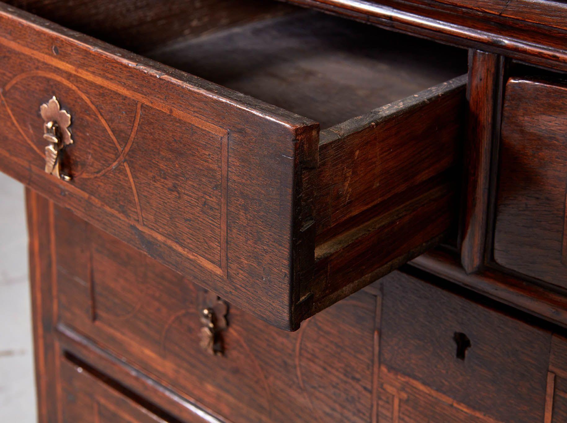 17th c. Inlaid Oak Chest of Drawers For Sale 2