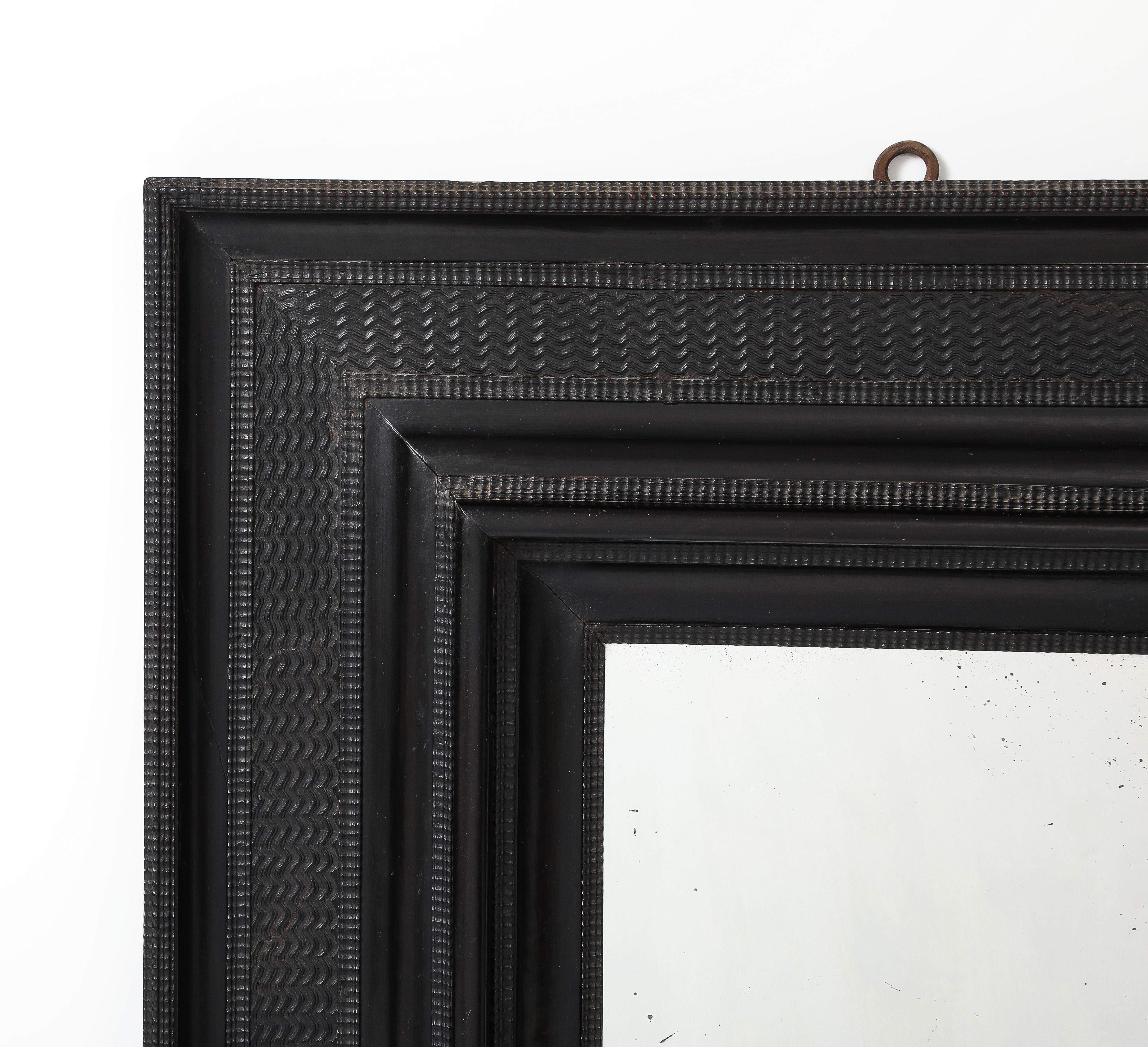 17th C. Italian Ebonized Fruitwood Mirror 19th C. Mercury Glass Interior Mirror For Sale 3