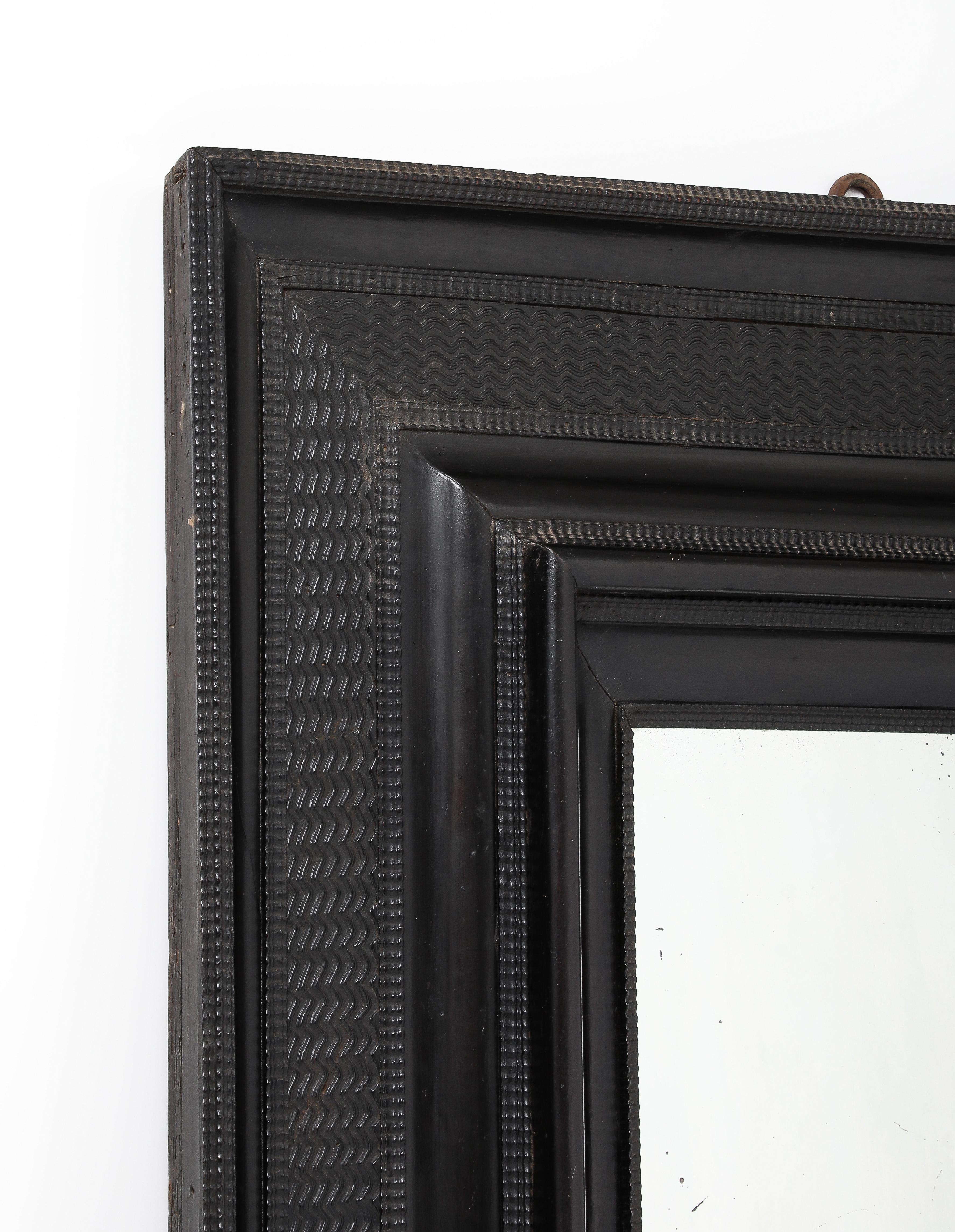 17th C. Italian Ebonized Fruitwood Mirror 19th C. Mercury Glass Interior Mirror For Sale 4