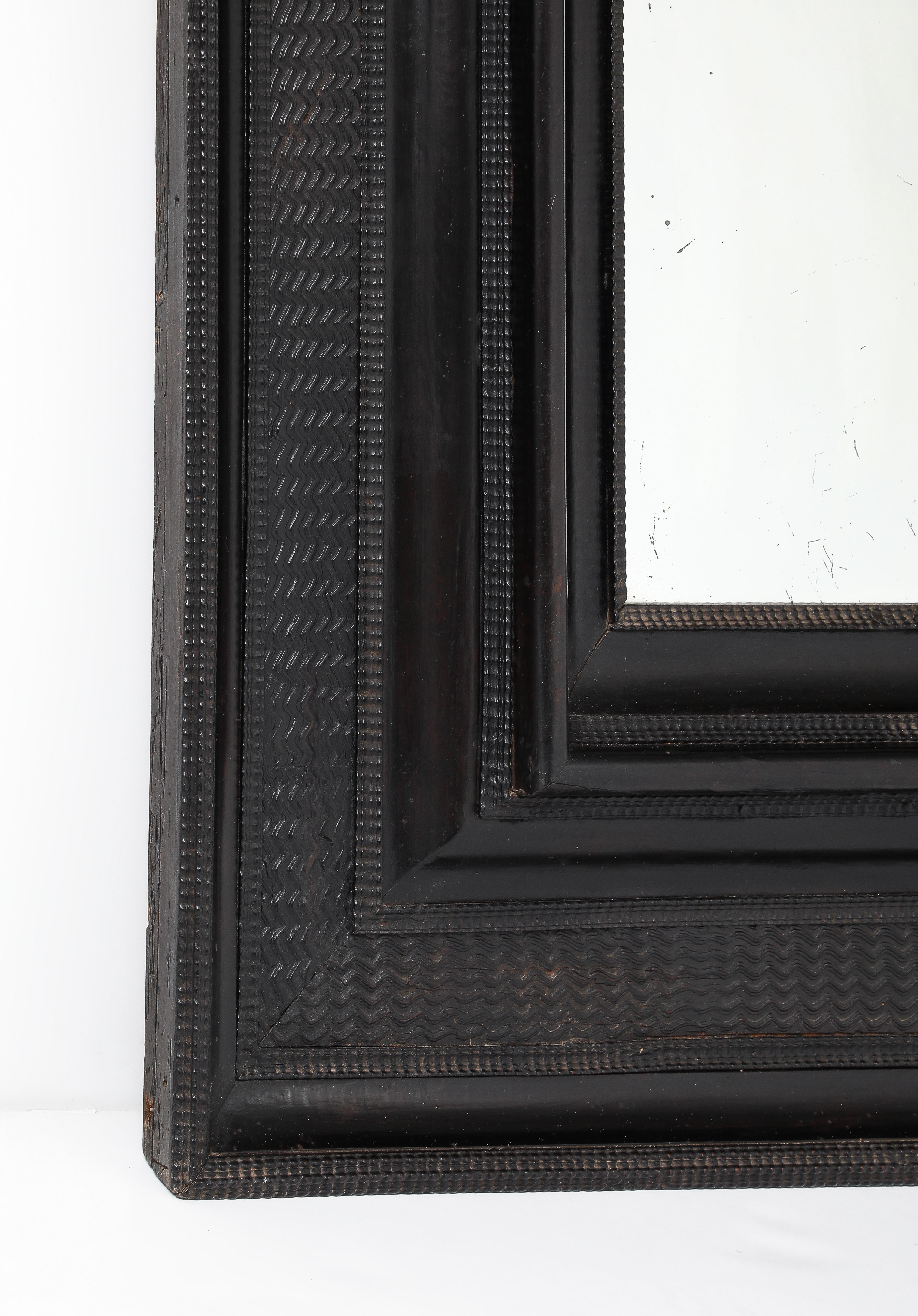 17th C. Italian Ebonized Fruitwood Mirror 19th C. Mercury Glass Interior Mirror For Sale 5