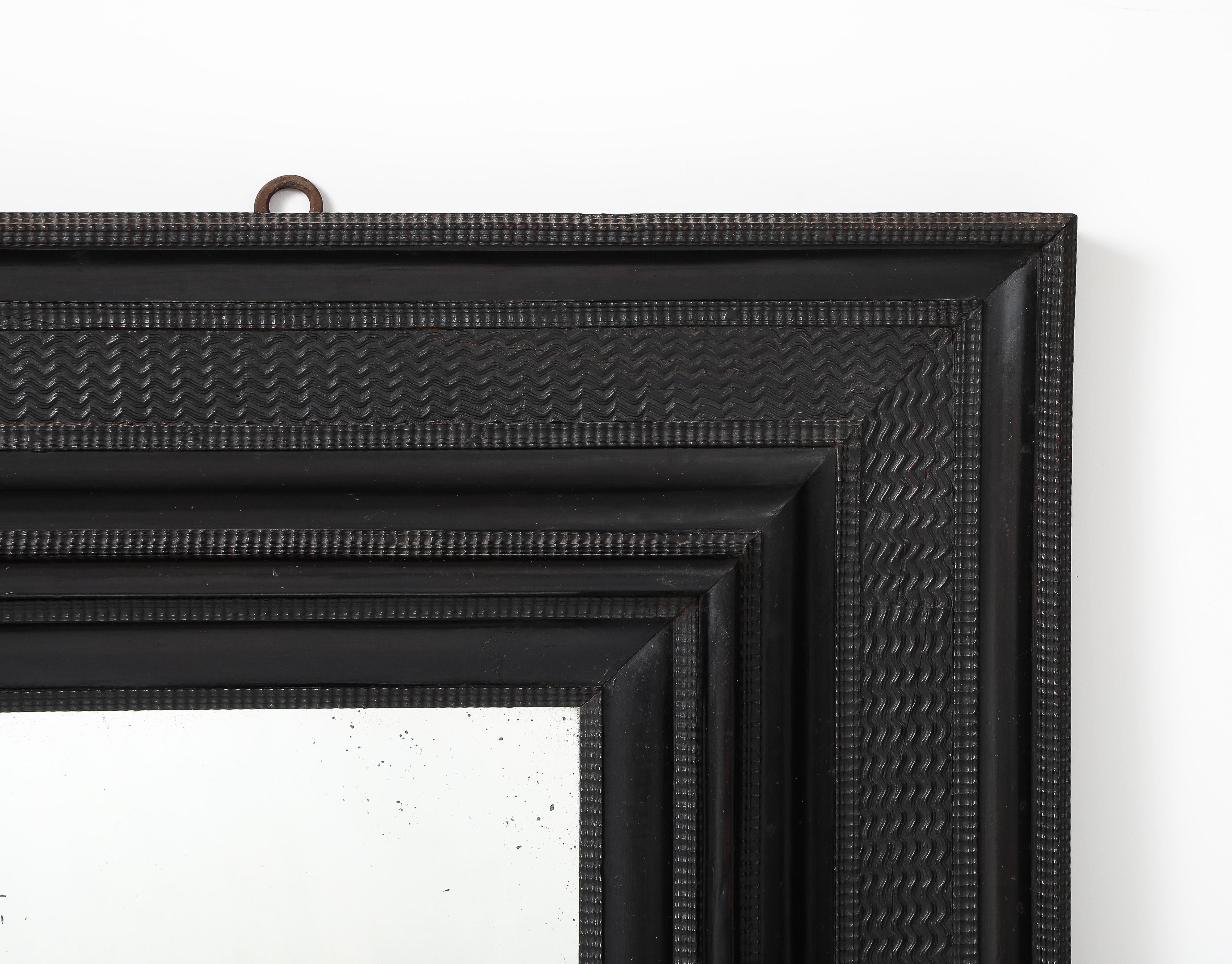Renaissance 17th C. Italian Ebonized Fruitwood Mirror 19th C. Mercury Glass Interior Mirror For Sale