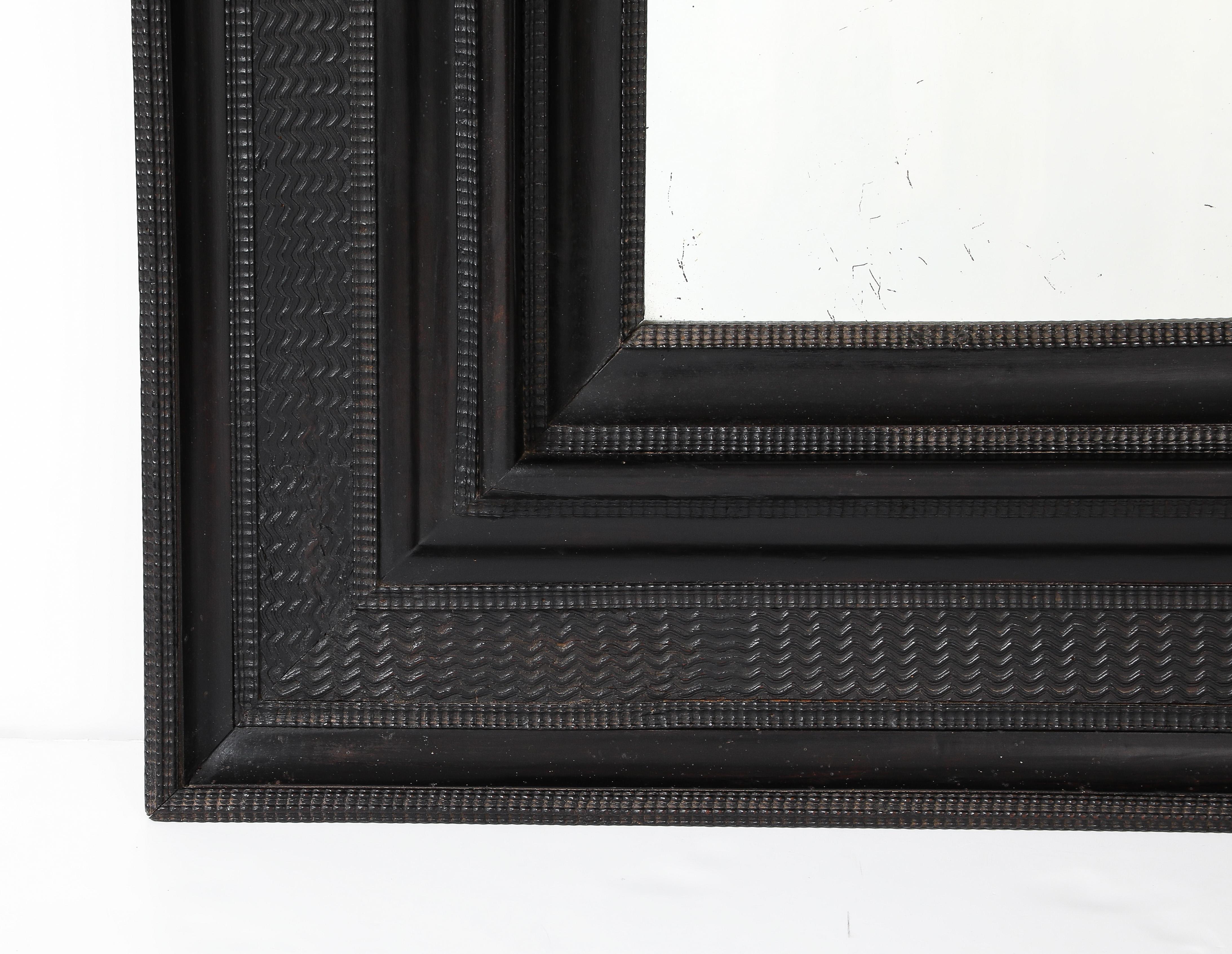17th C. Italian Ebonized Fruitwood Mirror 19th C. Mercury Glass Interior Mirror In Good Condition For Sale In Brooklyn, NY